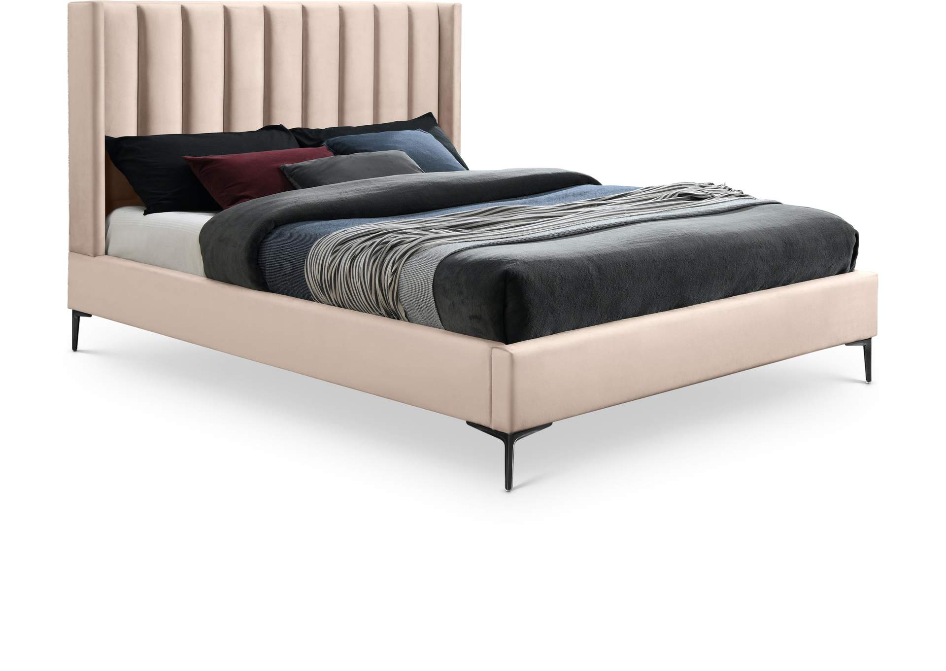 Nadia Pink Velvet King Bed,Meridian Furniture