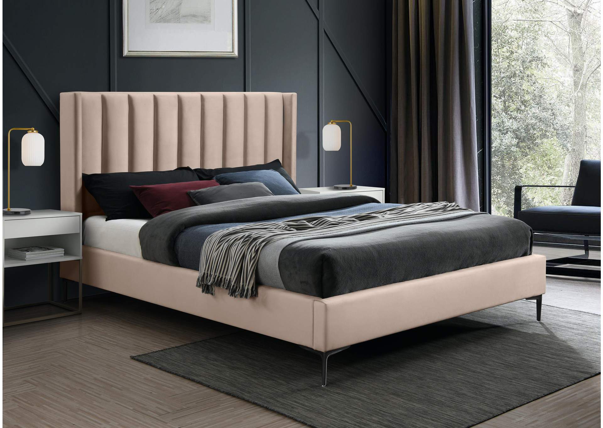 Nadia Pink Velvet King Bed,Meridian Furniture