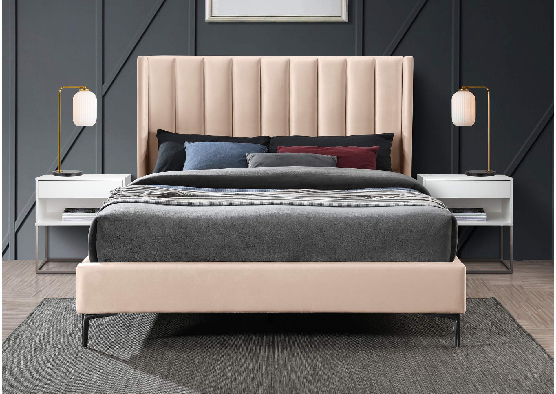 Nadia Pink Velvet King Bed,Meridian Furniture