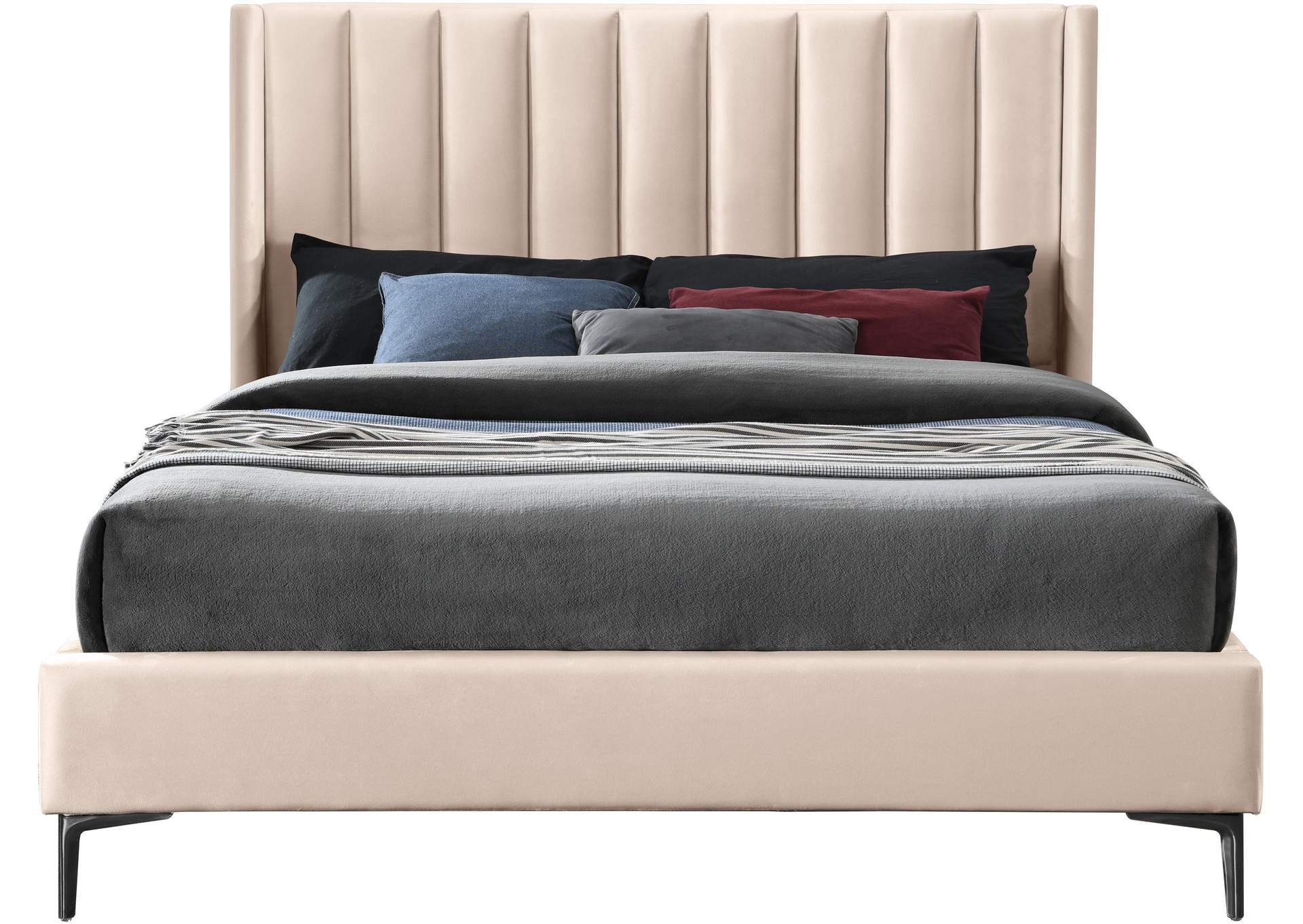 Nadia Pink Velvet Queen Bed,Meridian Furniture