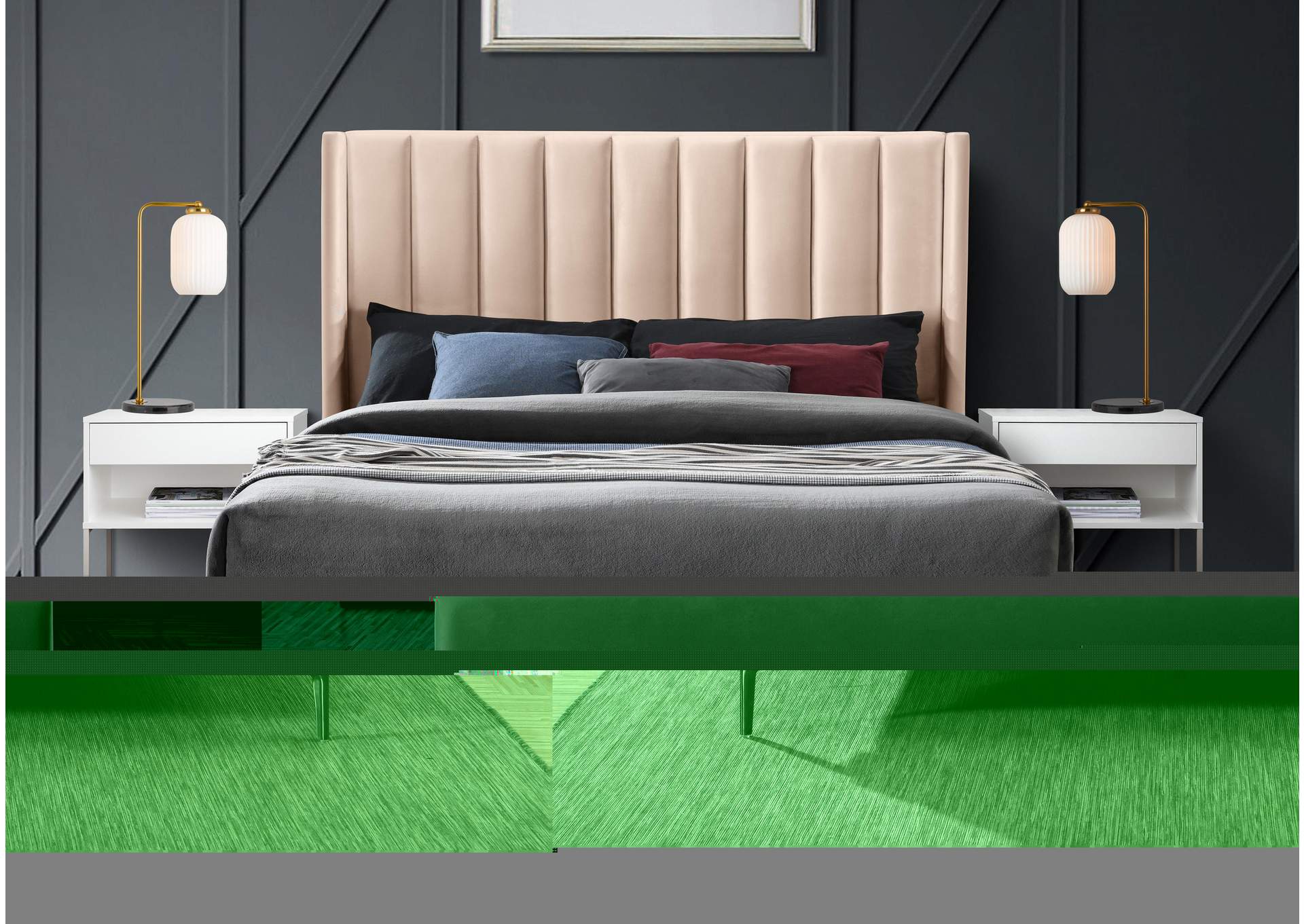 Nadia Pink Velvet Queen Bed,Meridian Furniture