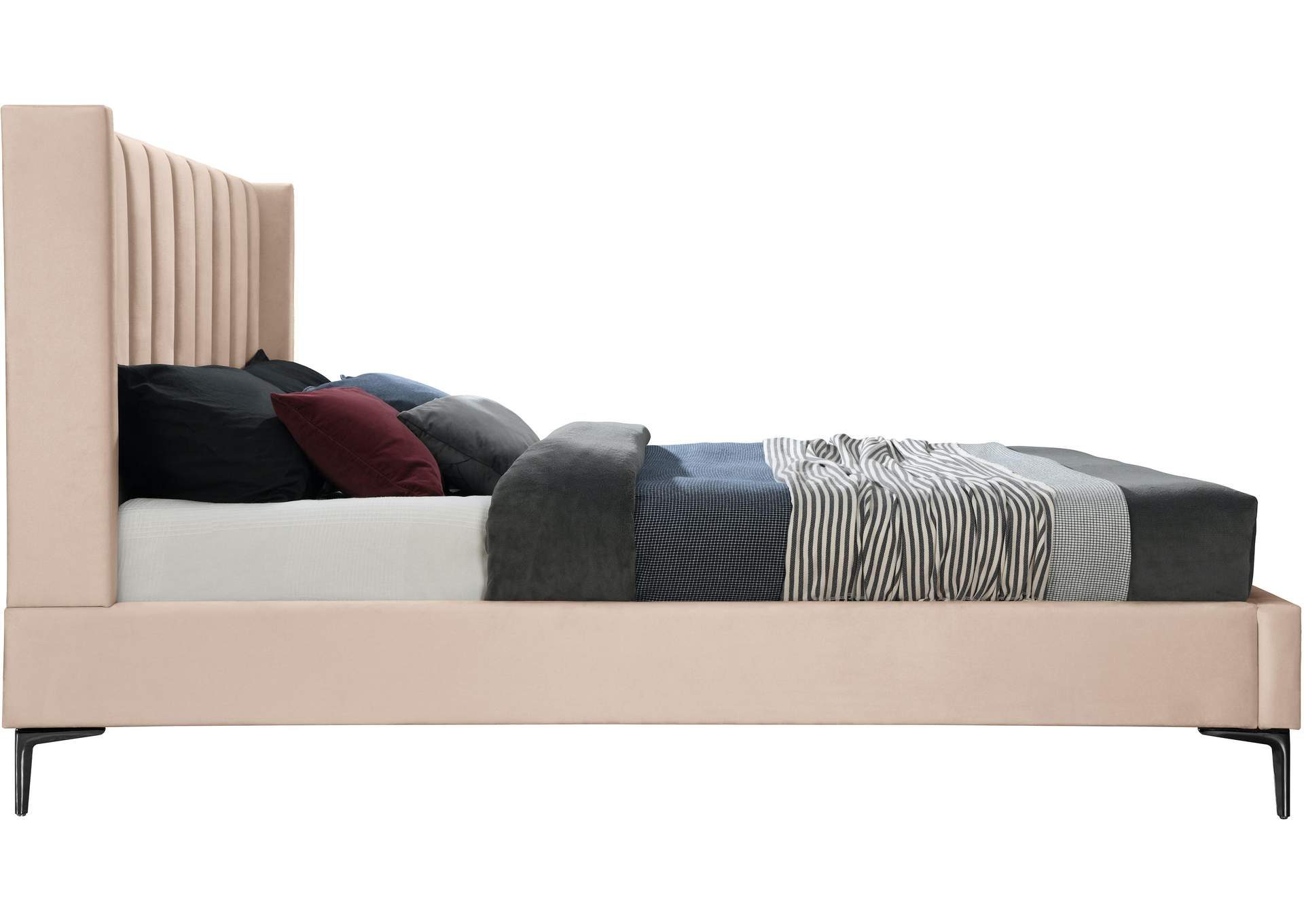 Nadia Pink Velvet Queen Bed,Meridian Furniture