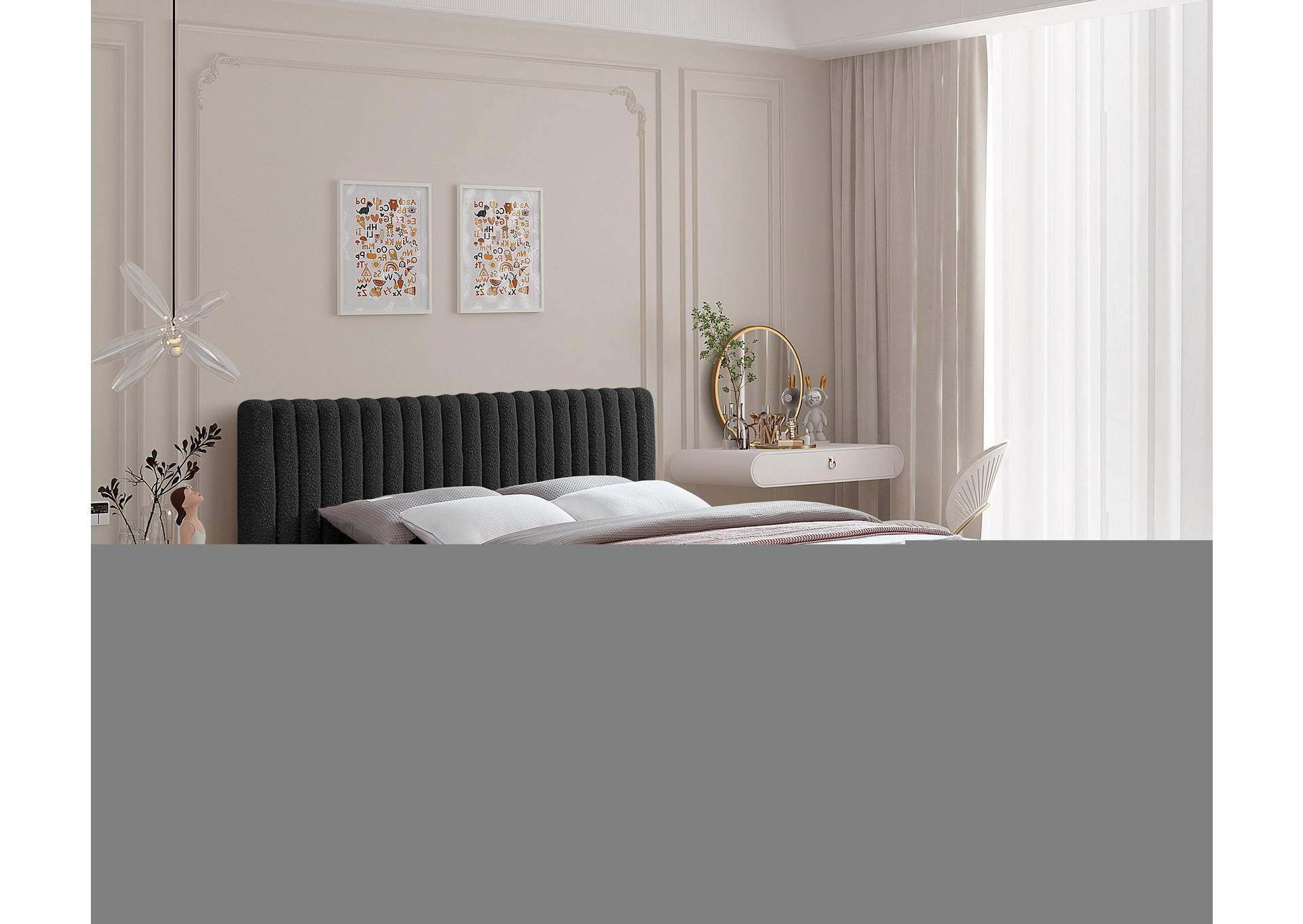 Nash Black Boucle Fabric King Bed,Meridian Furniture
