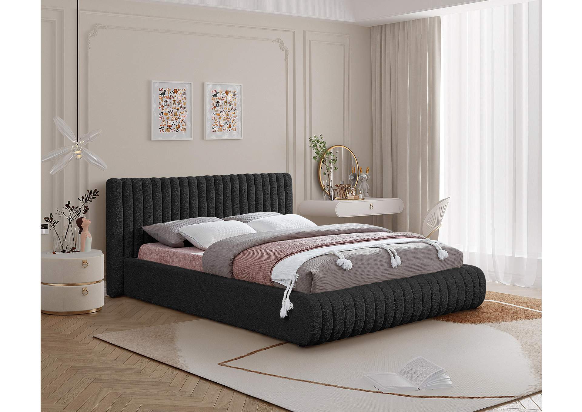 Nash Black Boucle Fabric Queen Bed,Meridian Furniture