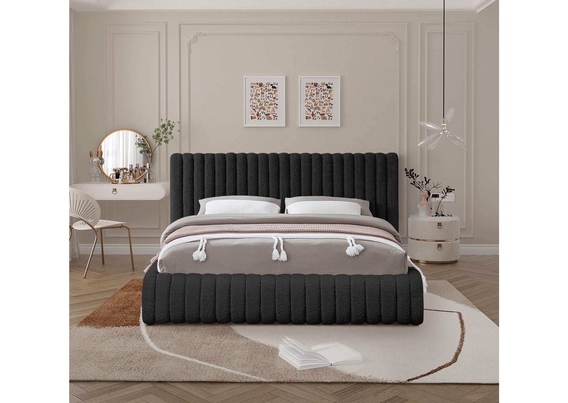Nash Black Boucle Fabric Queen Bed,Meridian Furniture