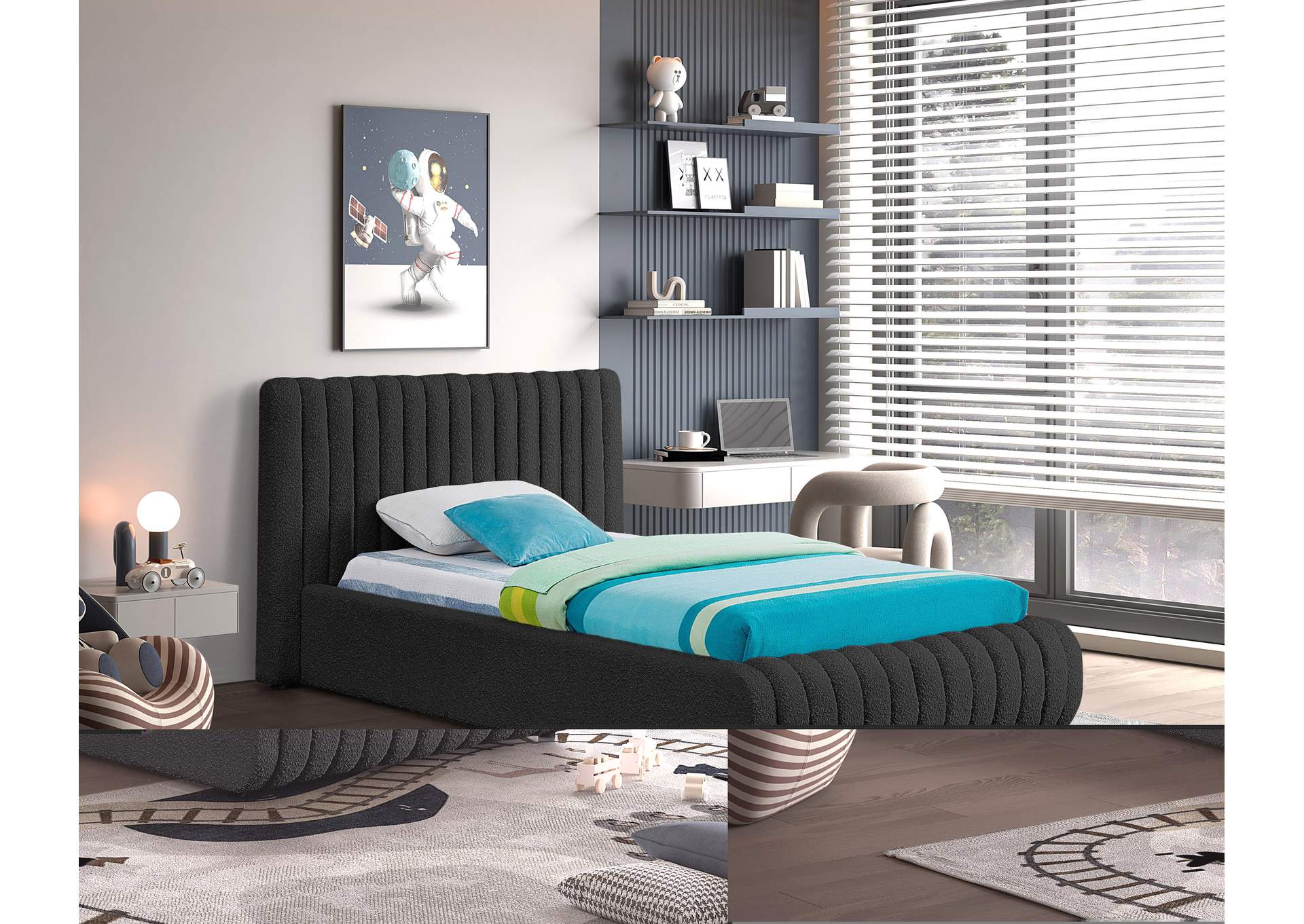 Nash Black Boucle Fabric Twin Bed,Meridian Furniture