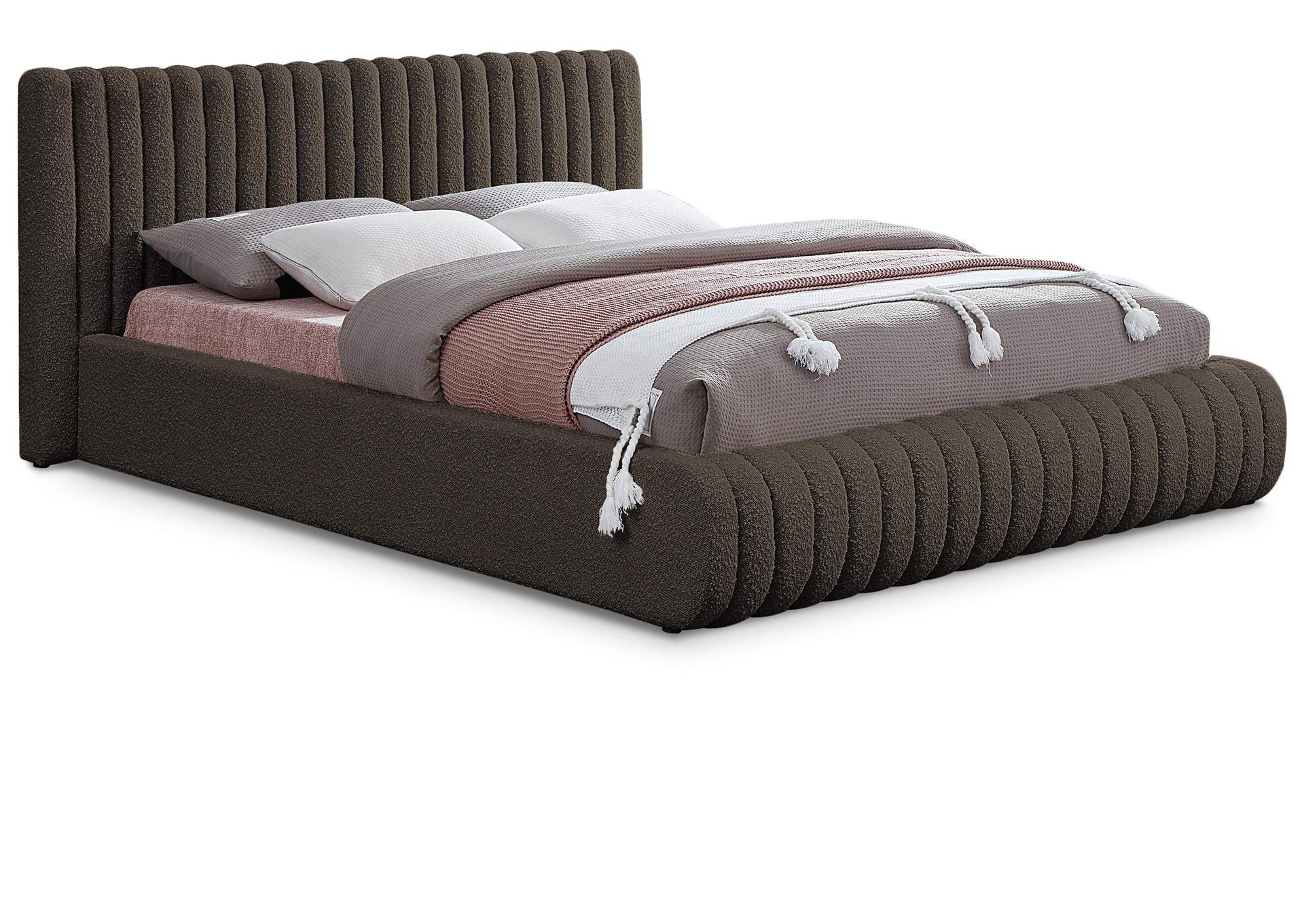 Nash Brown Boucle Fabric Queen Bed,Meridian Furniture