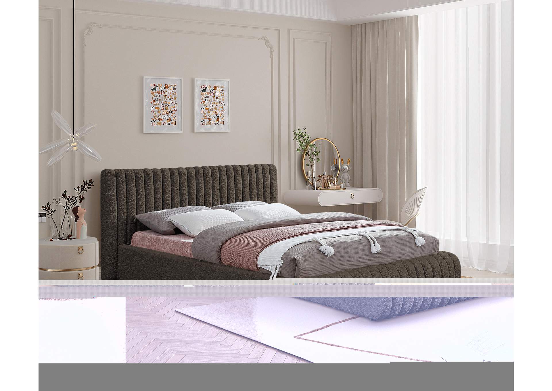 Nash Brown Boucle Fabric Queen Bed,Meridian Furniture