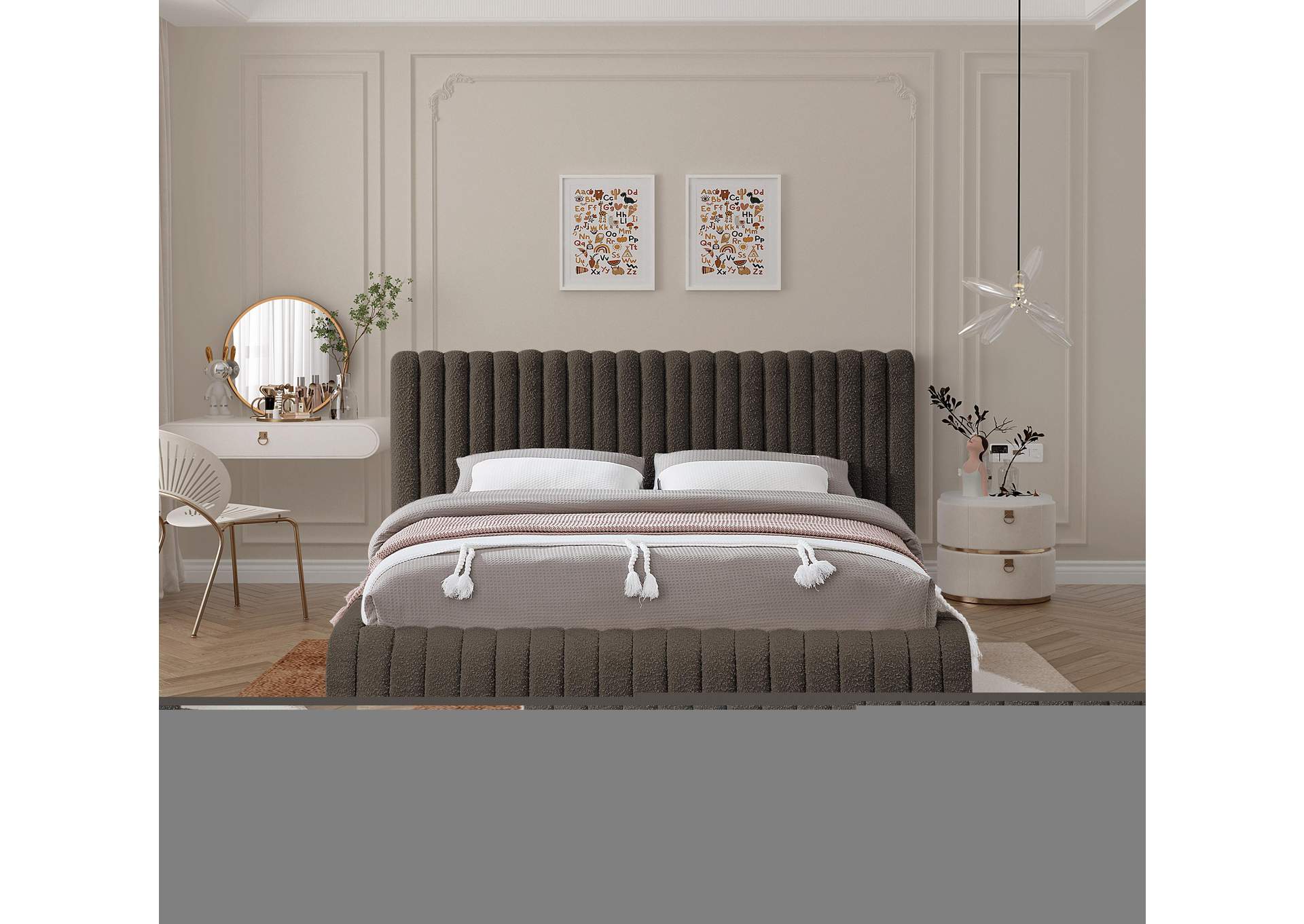 Nash Brown Boucle Fabric Queen Bed,Meridian Furniture