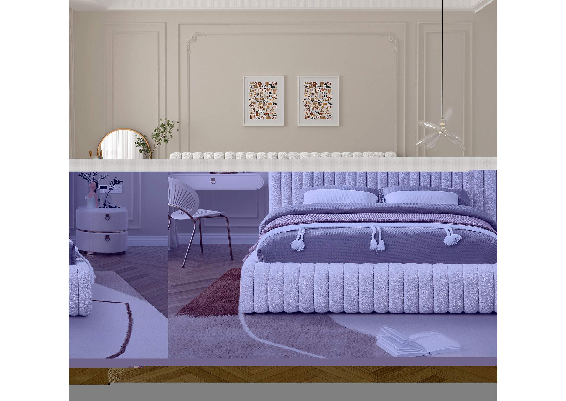 Nash Cream Boucle Fabric Full Bed,Meridian Furniture
