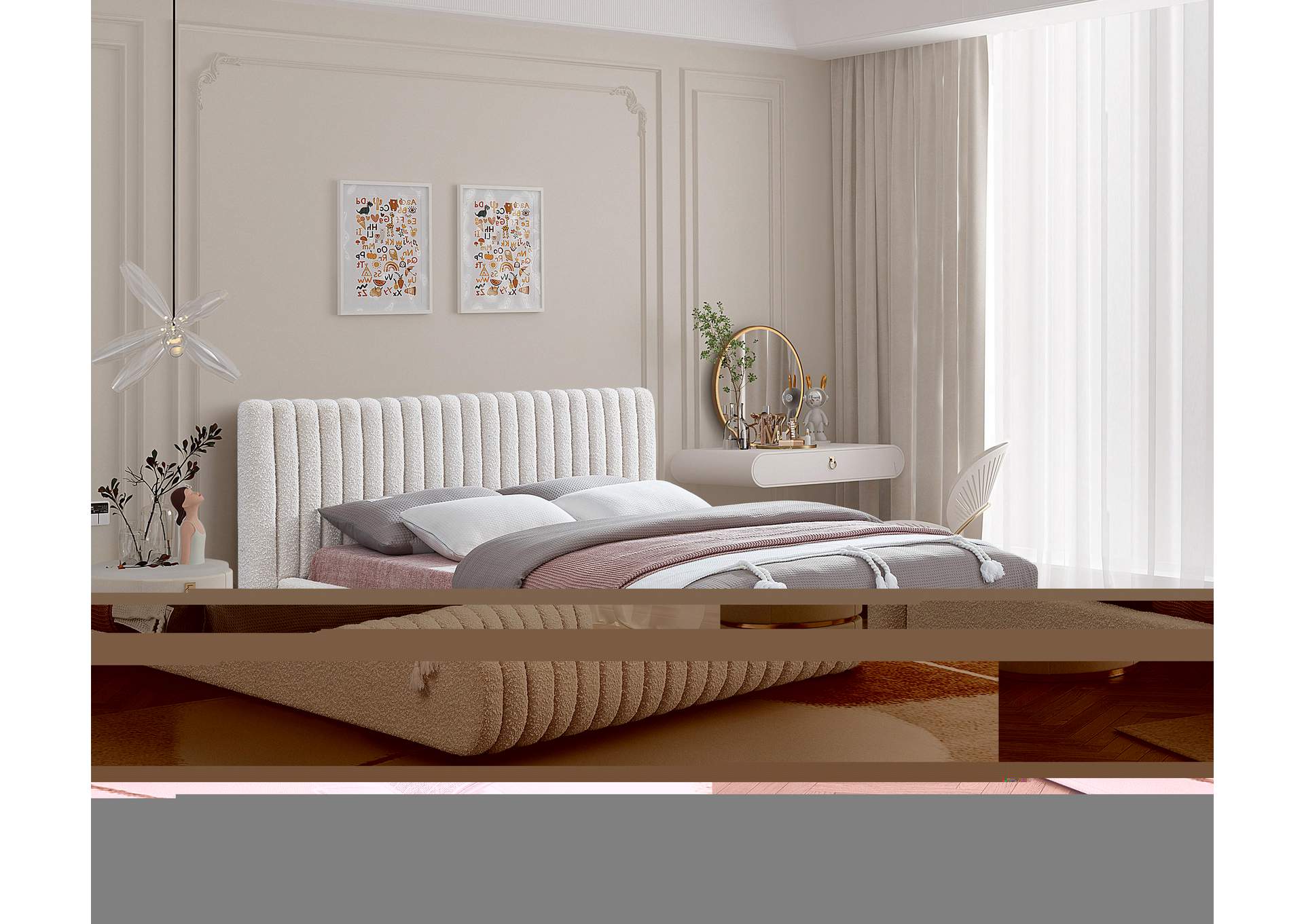Nash Cream Boucle Fabric King Bed,Meridian Furniture