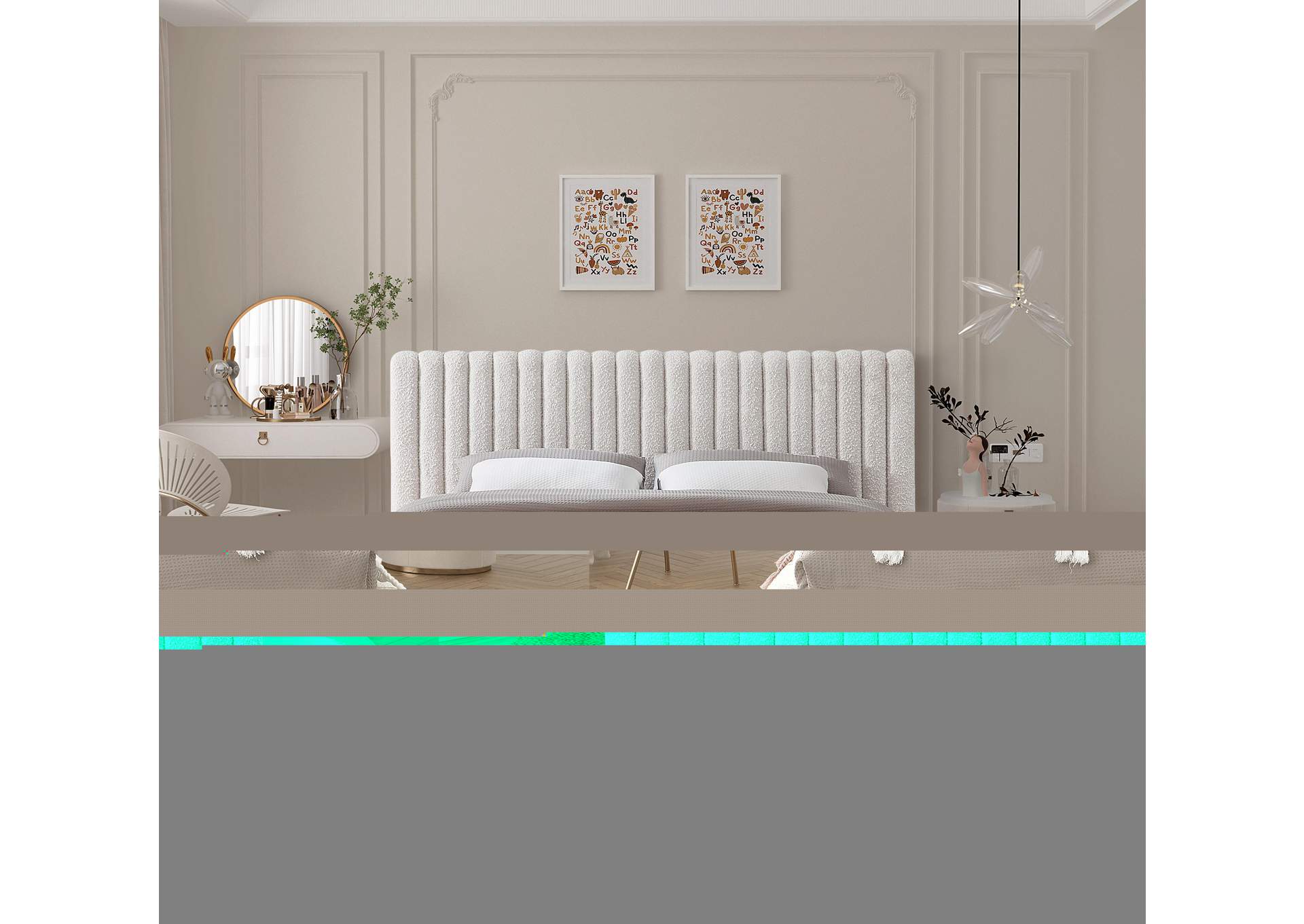 Nash Cream Boucle Fabric King Bed,Meridian Furniture