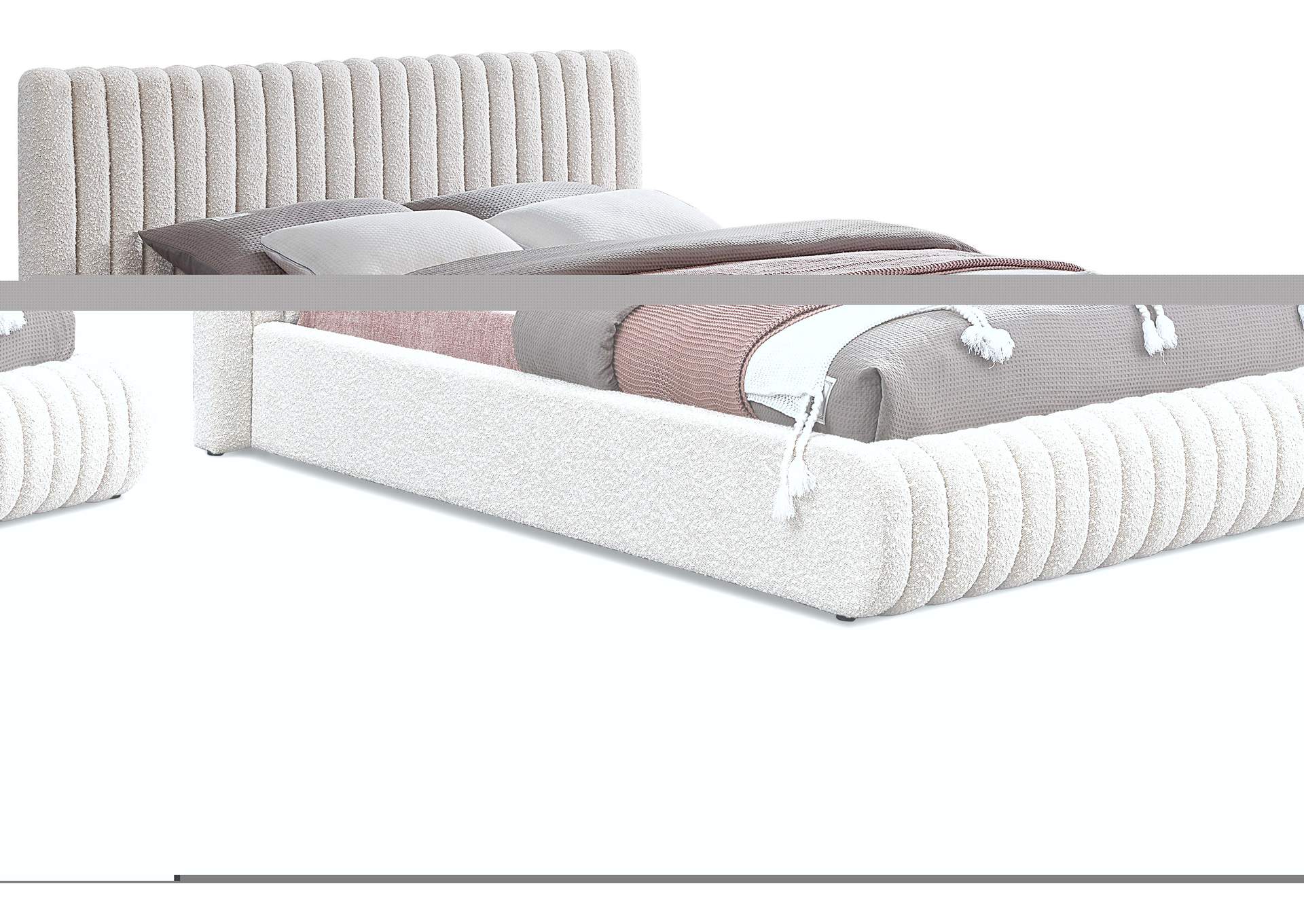 Nash Cream Boucle Fabric Queen Bed,Meridian Furniture