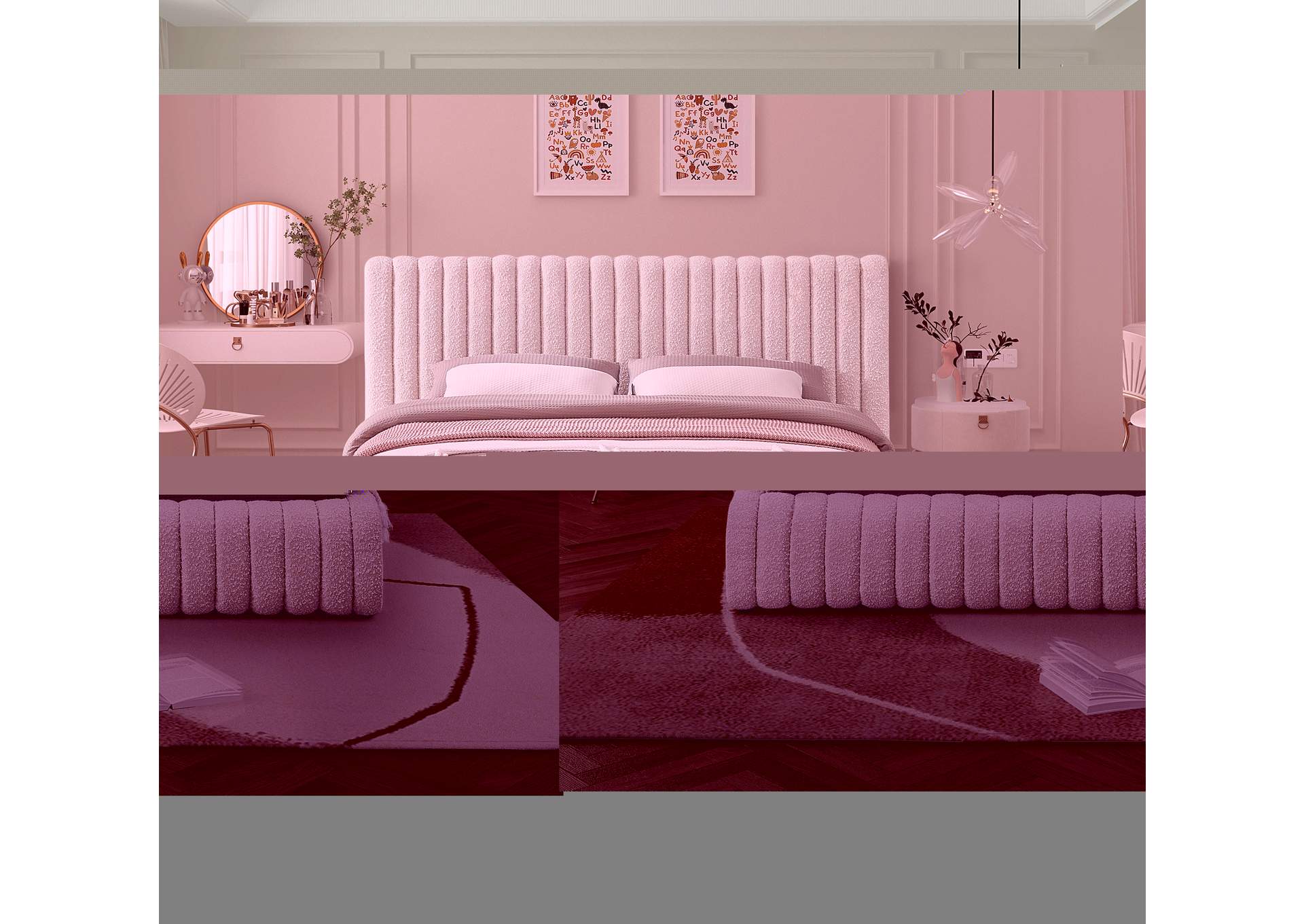 Nash Cream Boucle Fabric Queen Bed,Meridian Furniture