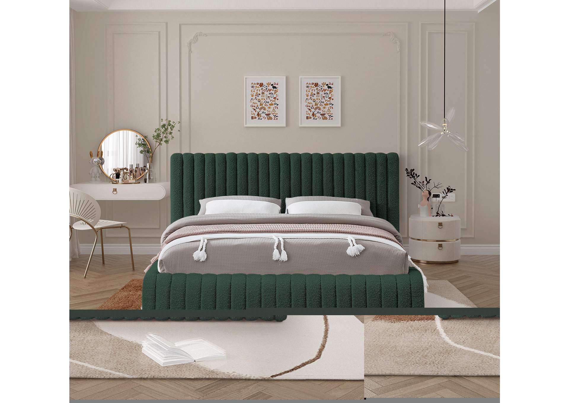 Nash Green Boucle Fabric Full Bed,Meridian Furniture