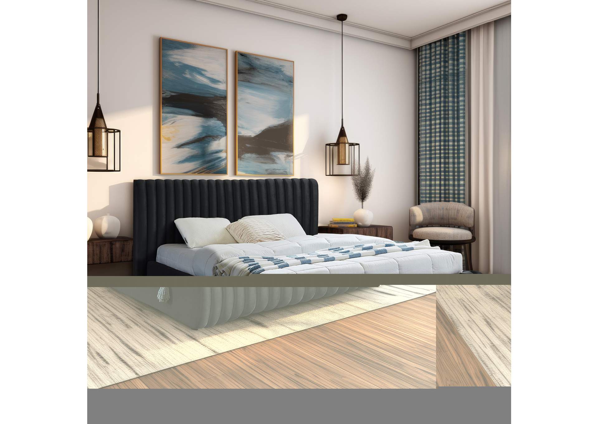 Nico Black Velvet Full Bed,Meridian Furniture
