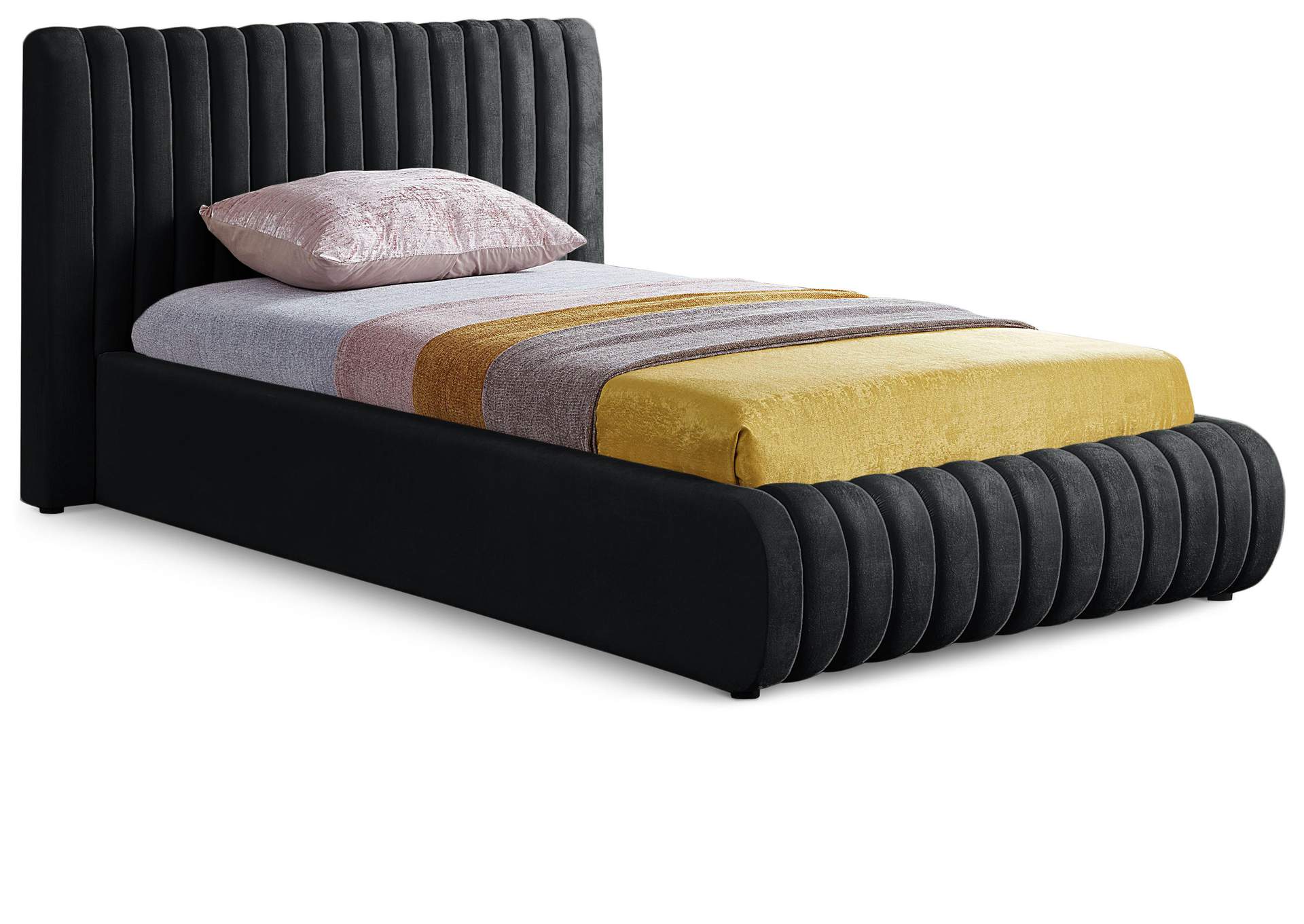 Nico Black Velvet Twin Bed,Meridian Furniture