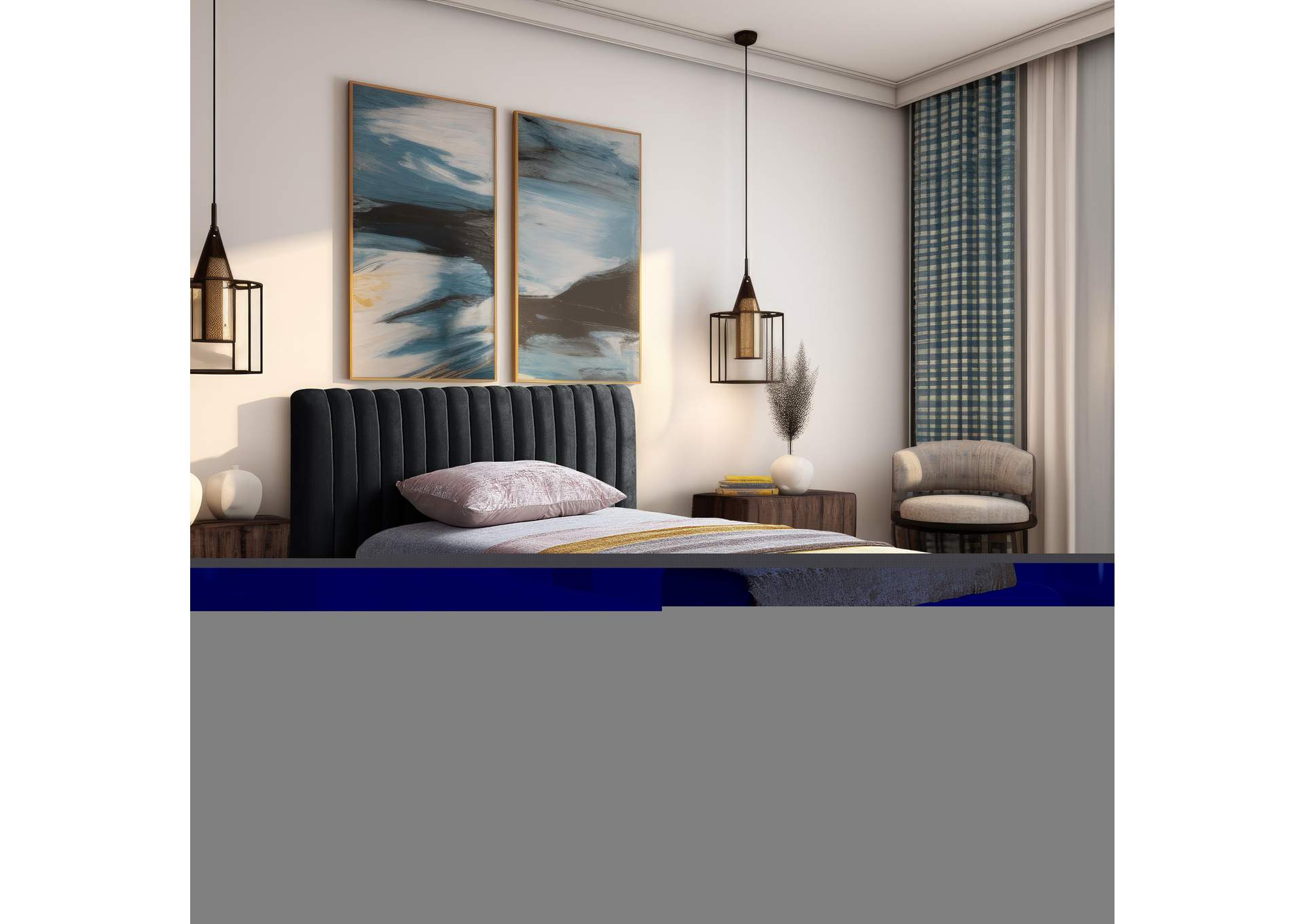 Nico Black Velvet Twin Bed,Meridian Furniture
