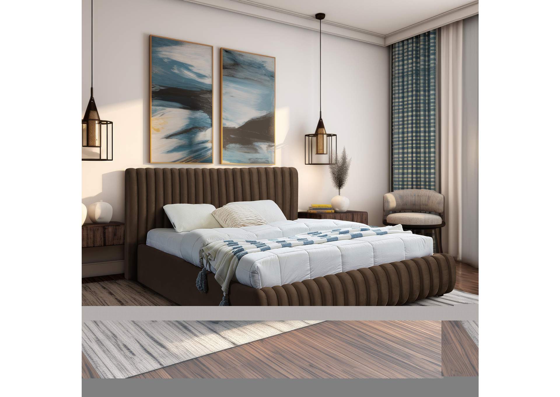 Nico Brown Velvet King Bed,Meridian Furniture