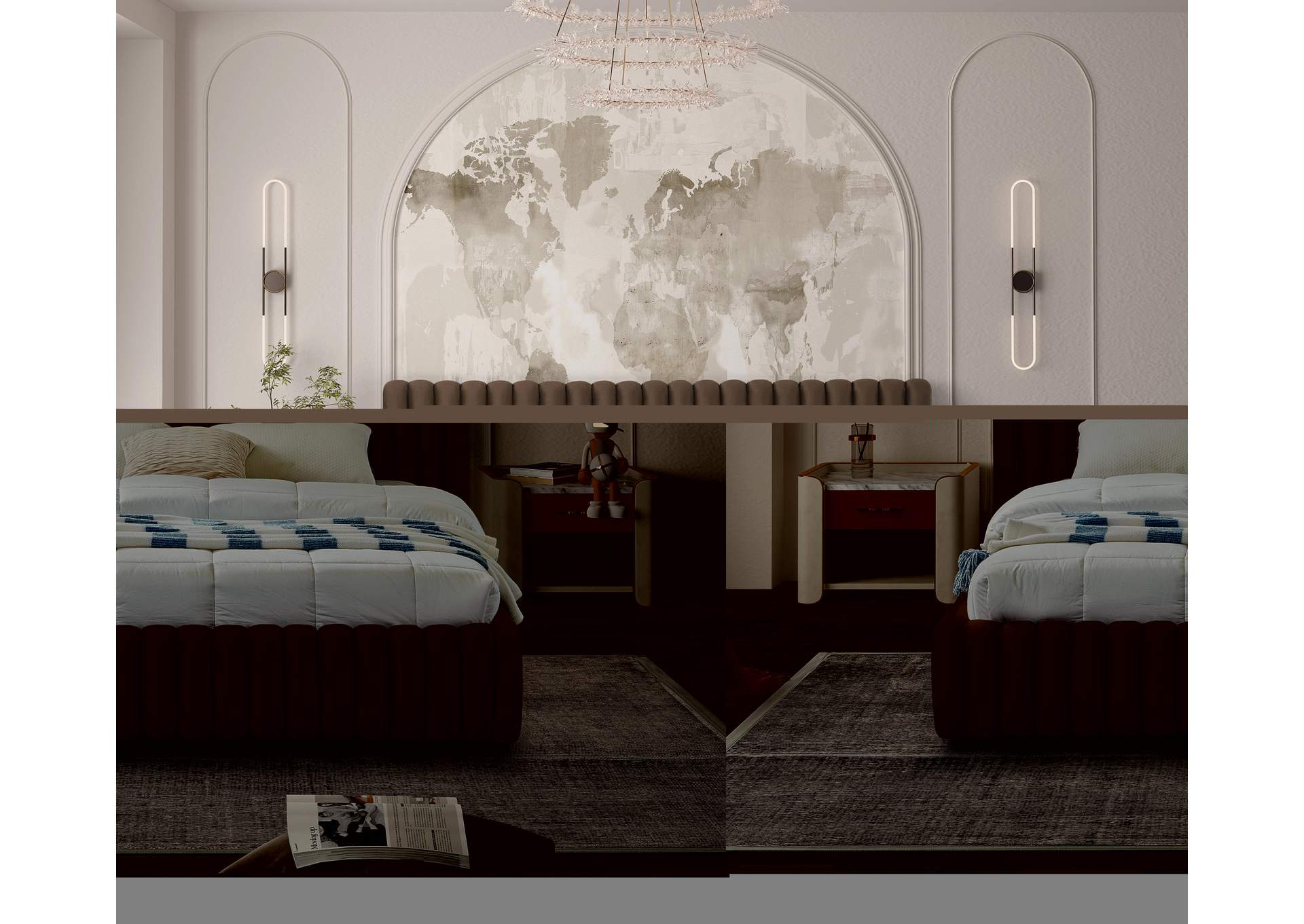 Nico Brown Velvet King Bed,Meridian Furniture