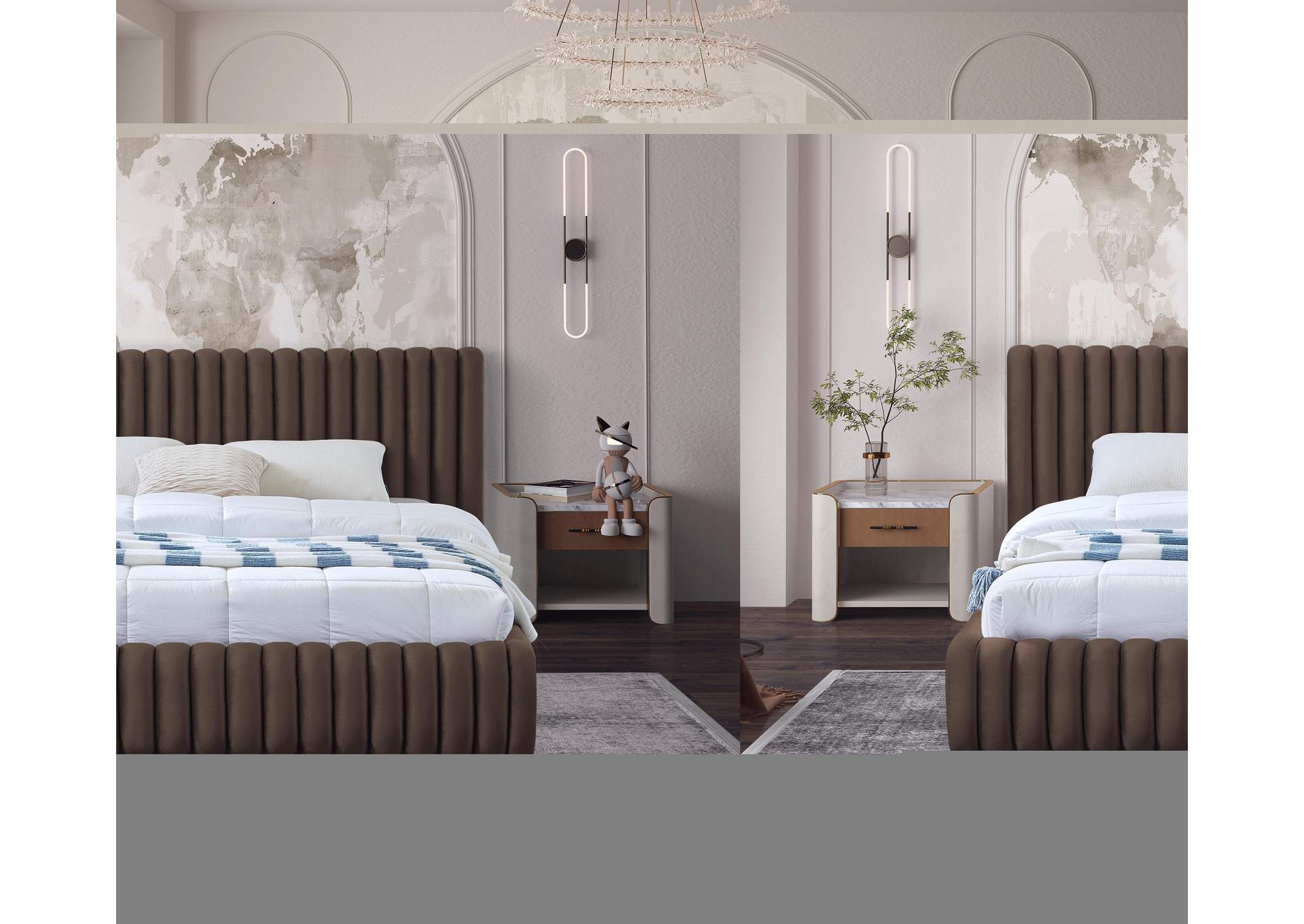 Nico Brown Velvet Queen Bed,Meridian Furniture