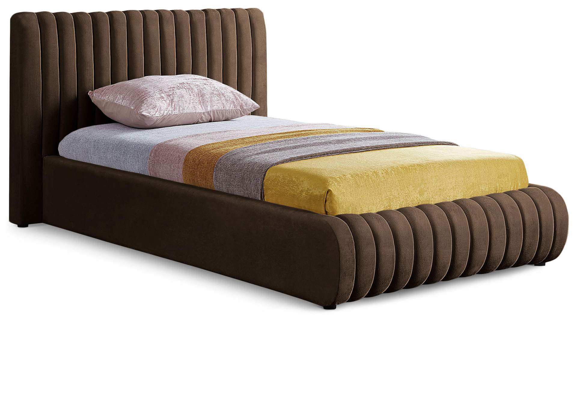 Nico Brown Velvet Twin Bed,Meridian Furniture