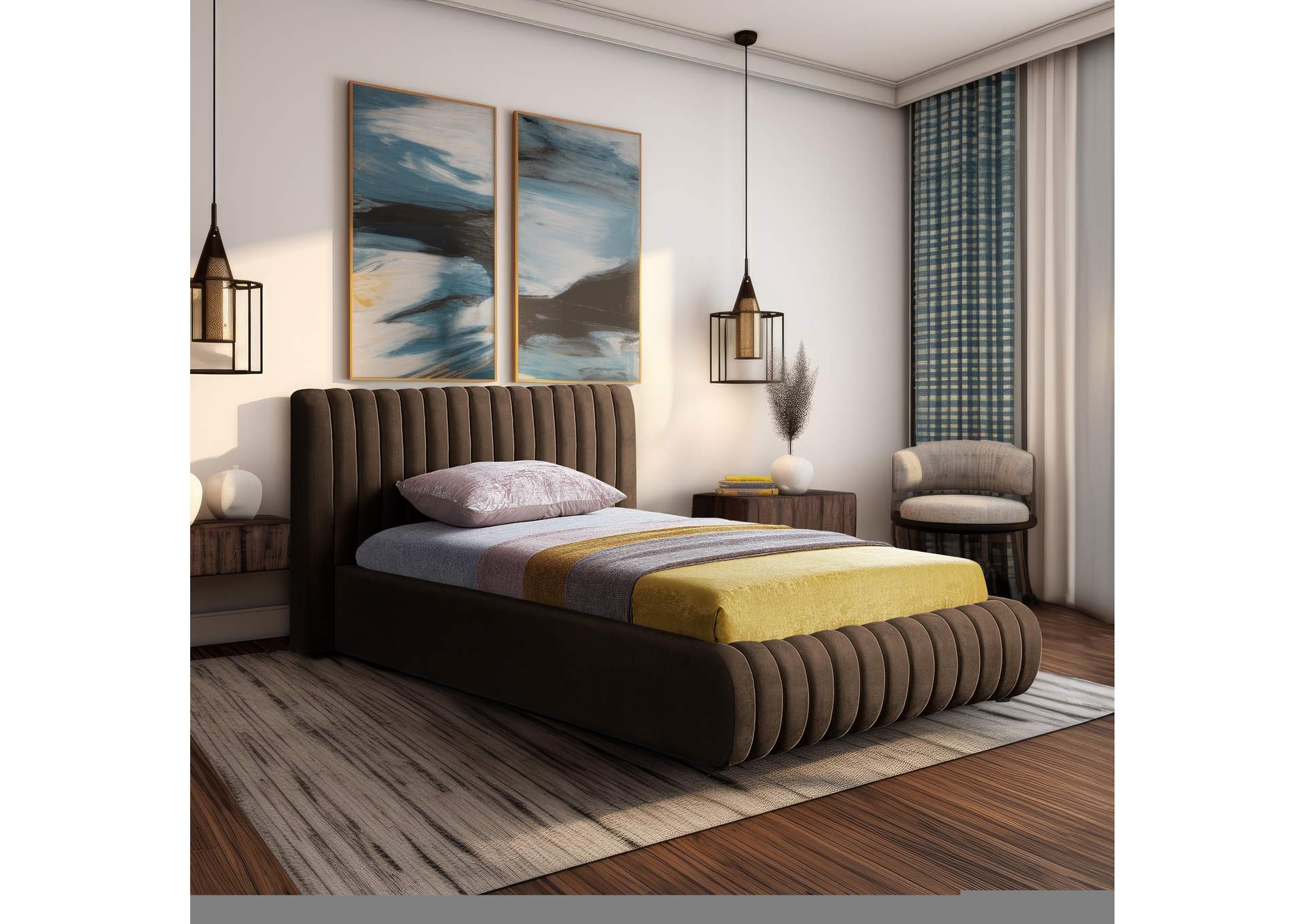 Nico Brown Velvet Twin Bed,Meridian Furniture