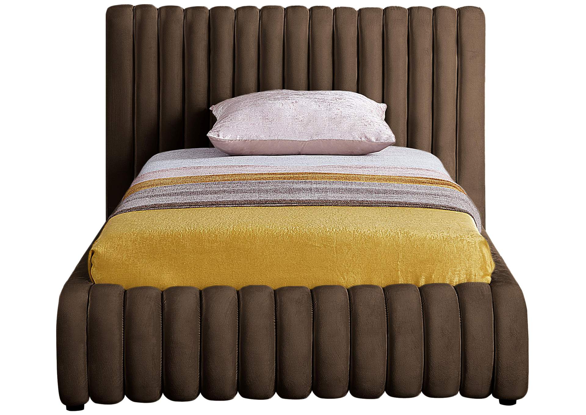 Nico Brown Velvet Twin Bed,Meridian Furniture