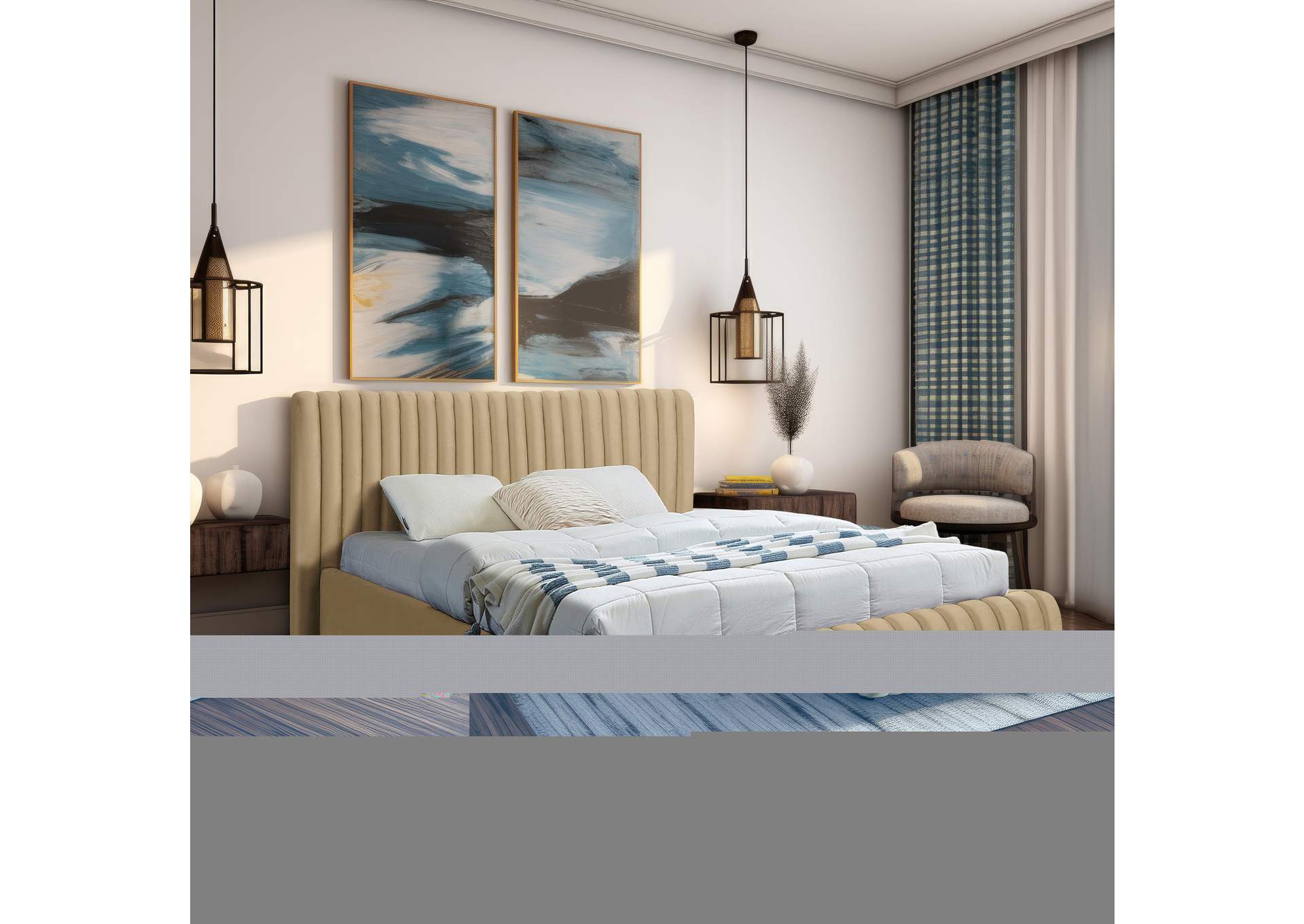 Nico Camel Velvet Queen Bed,Meridian Furniture