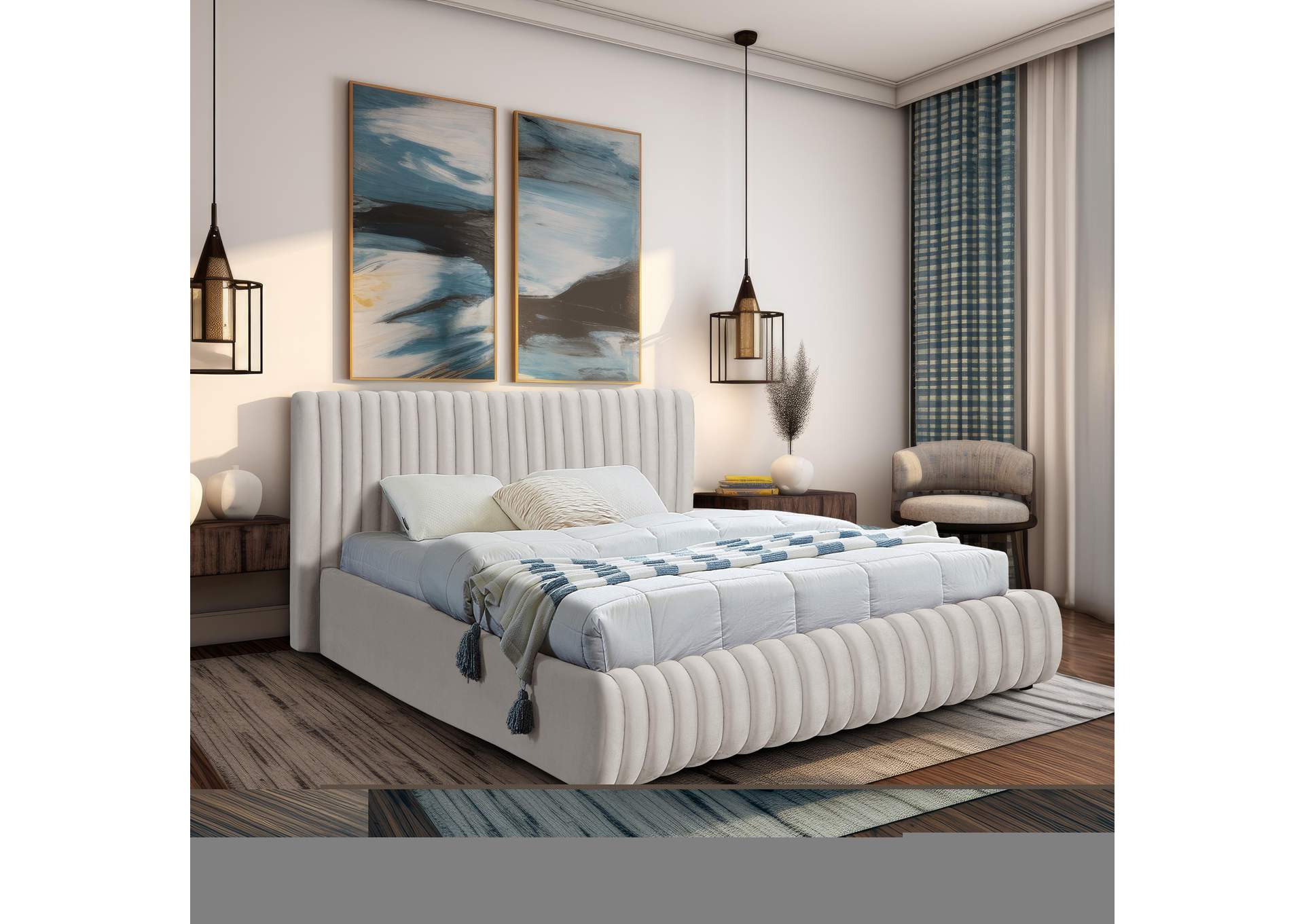 Nico Cream Velvet Full Bed,Meridian Furniture
