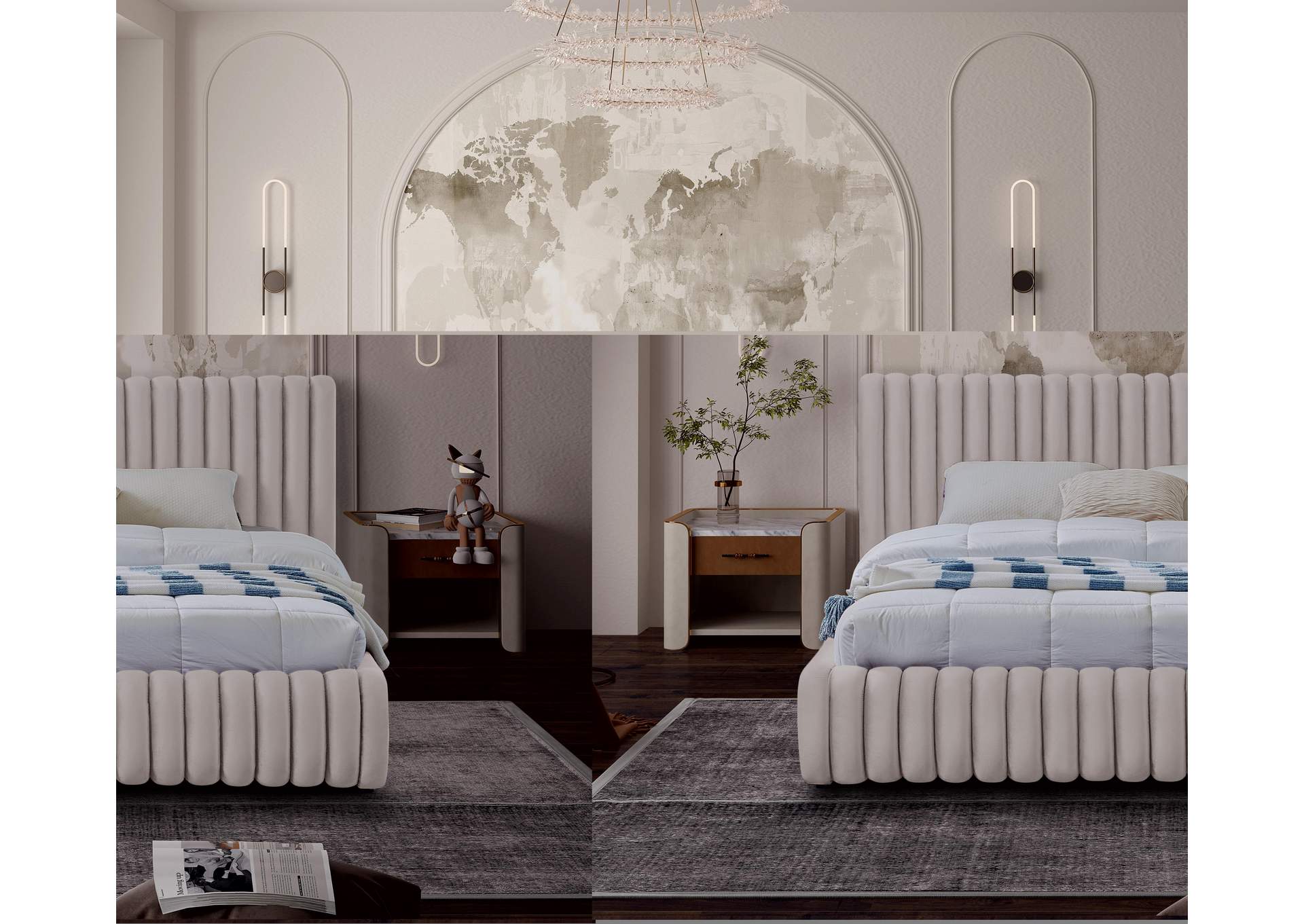 Nico Cream Velvet Full Bed,Meridian Furniture
