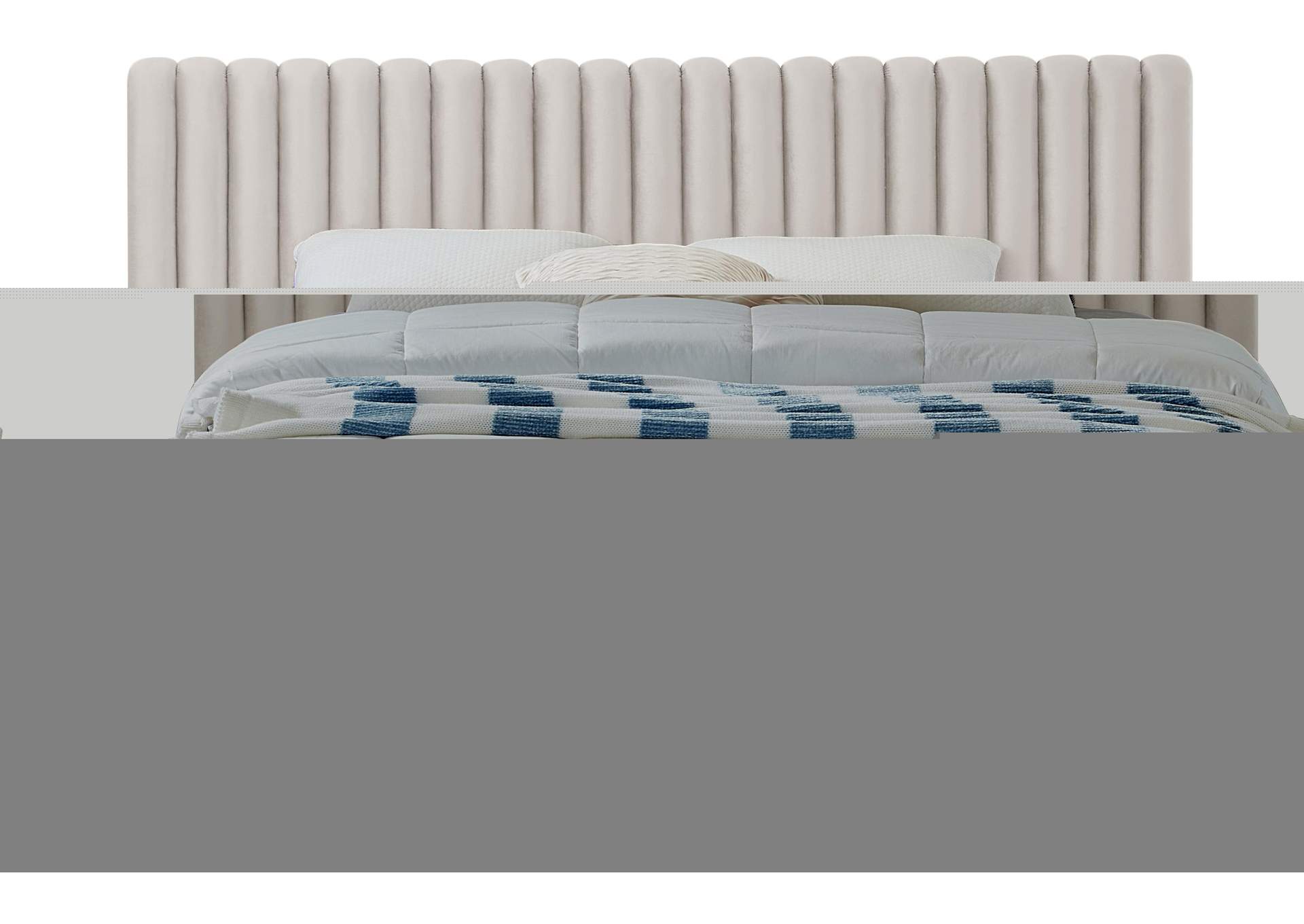 Nico Cream Velvet Queen Bed,Meridian Furniture