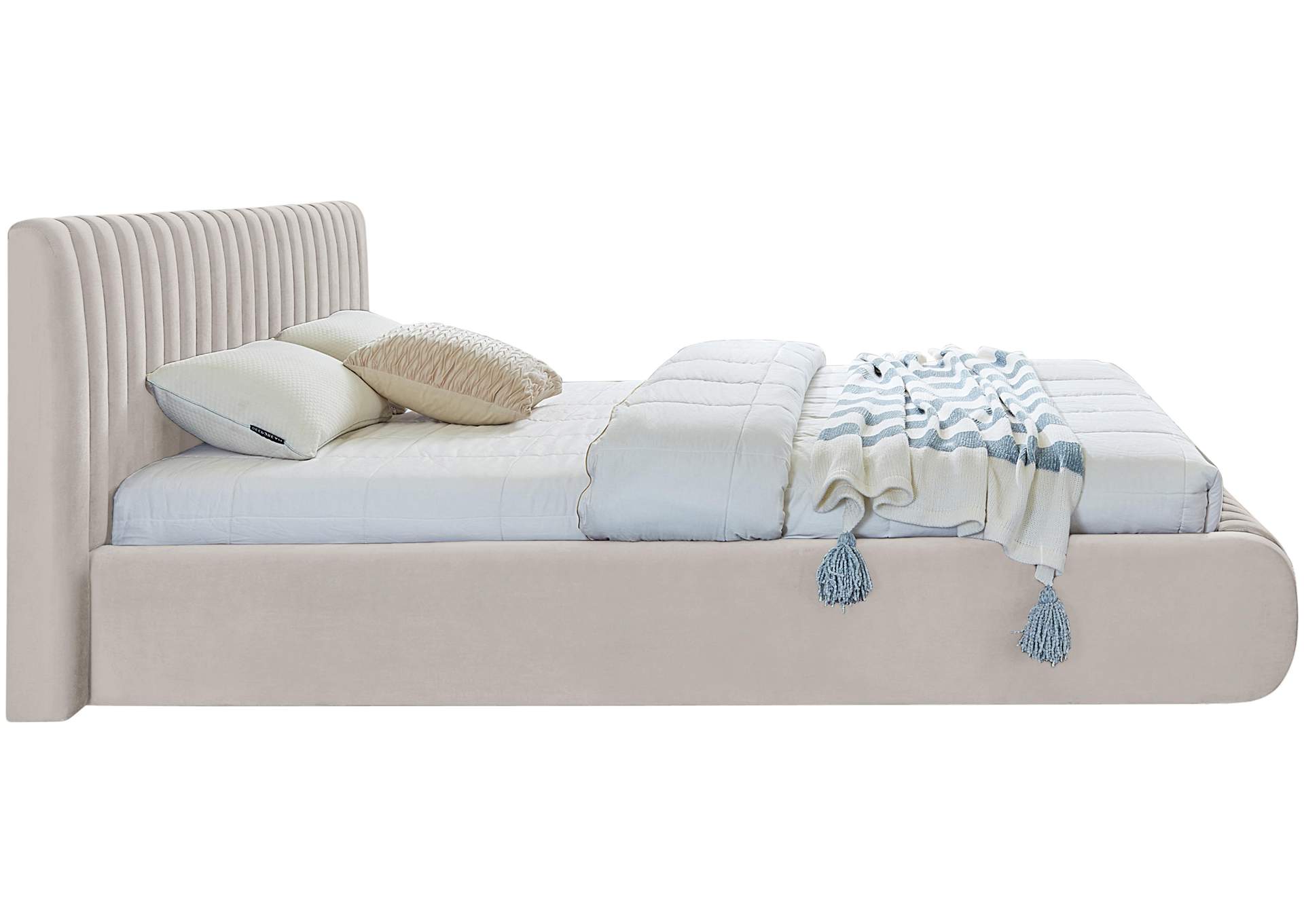 Nico Cream Velvet Queen Bed,Meridian Furniture