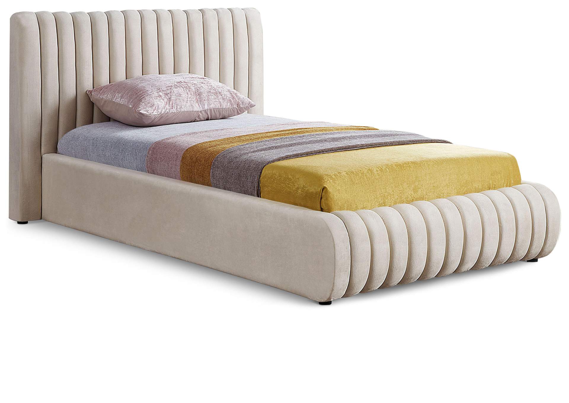 Nico Cream Velvet Twin Bed,Meridian Furniture