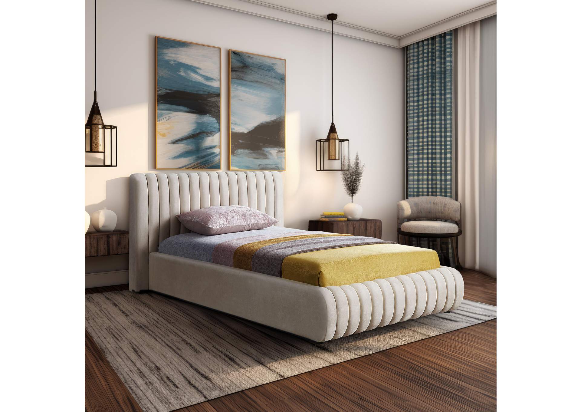 Nico Cream Velvet Twin Bed,Meridian Furniture