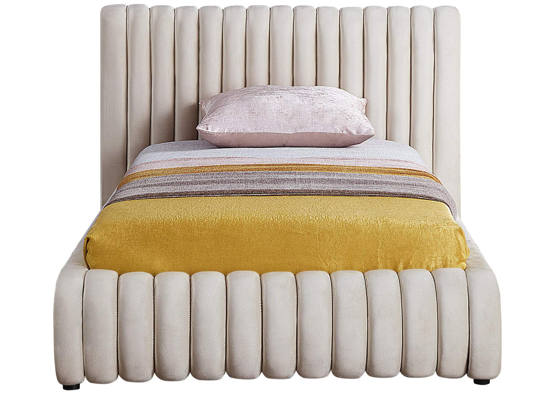 Nico Cream Velvet Twin Bed,Meridian Furniture