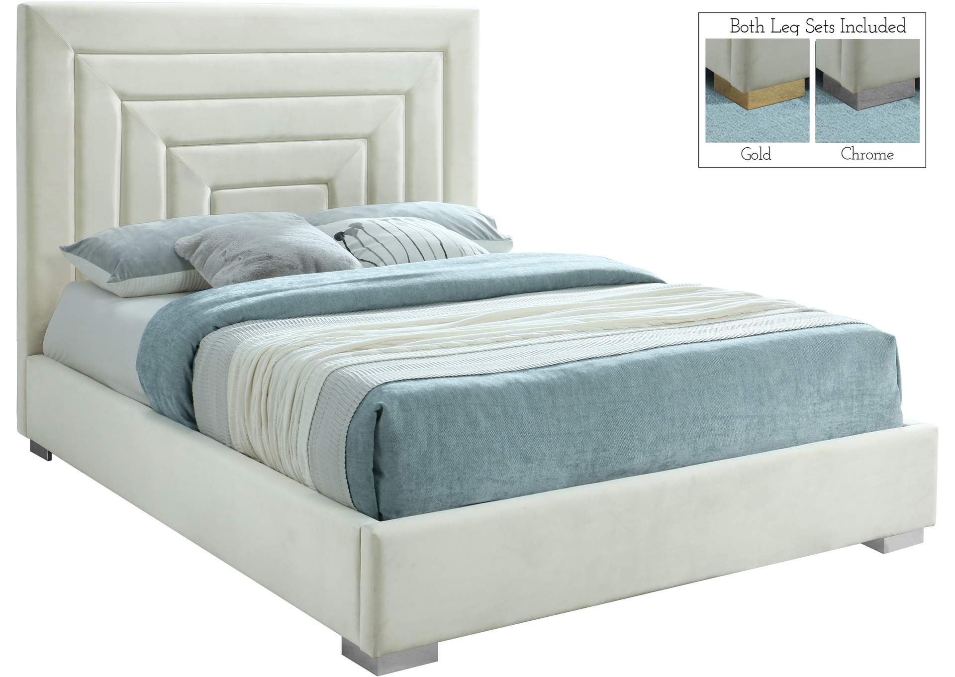 Nora Cream Velvet Full Bed,Meridian Furniture