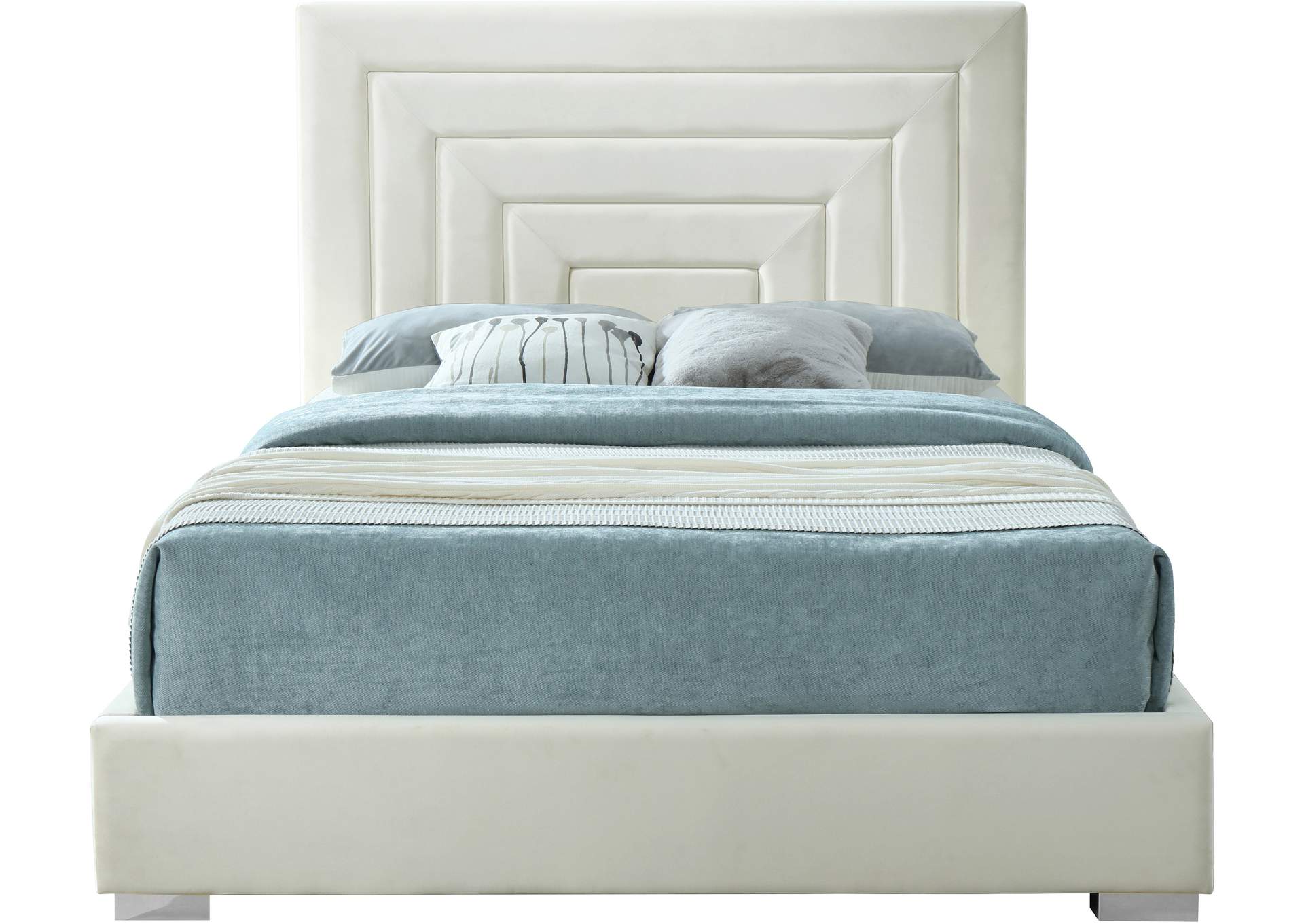 Nora Cream Velvet Full Bed,Meridian Furniture