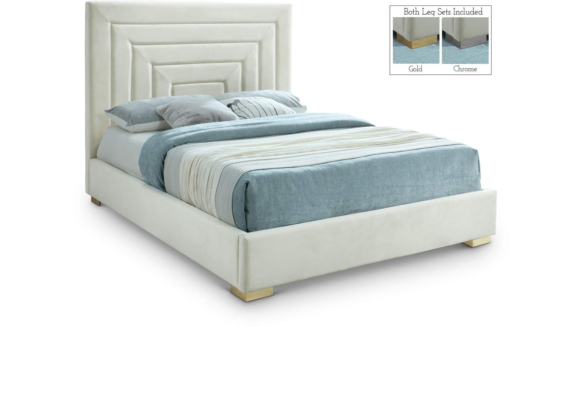 Nora Cream Velvet King Bed,Meridian Furniture