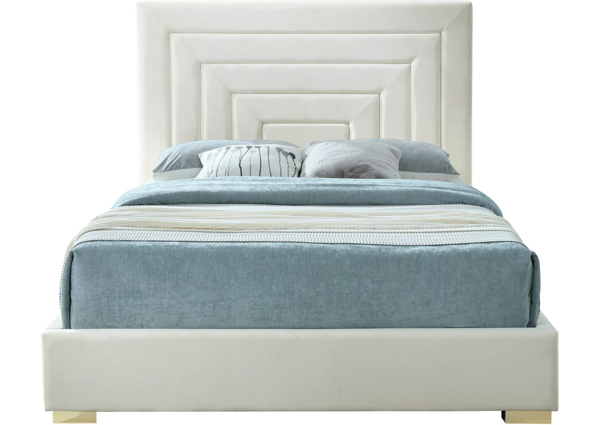 Nora Cream Velvet King Bed,Meridian Furniture