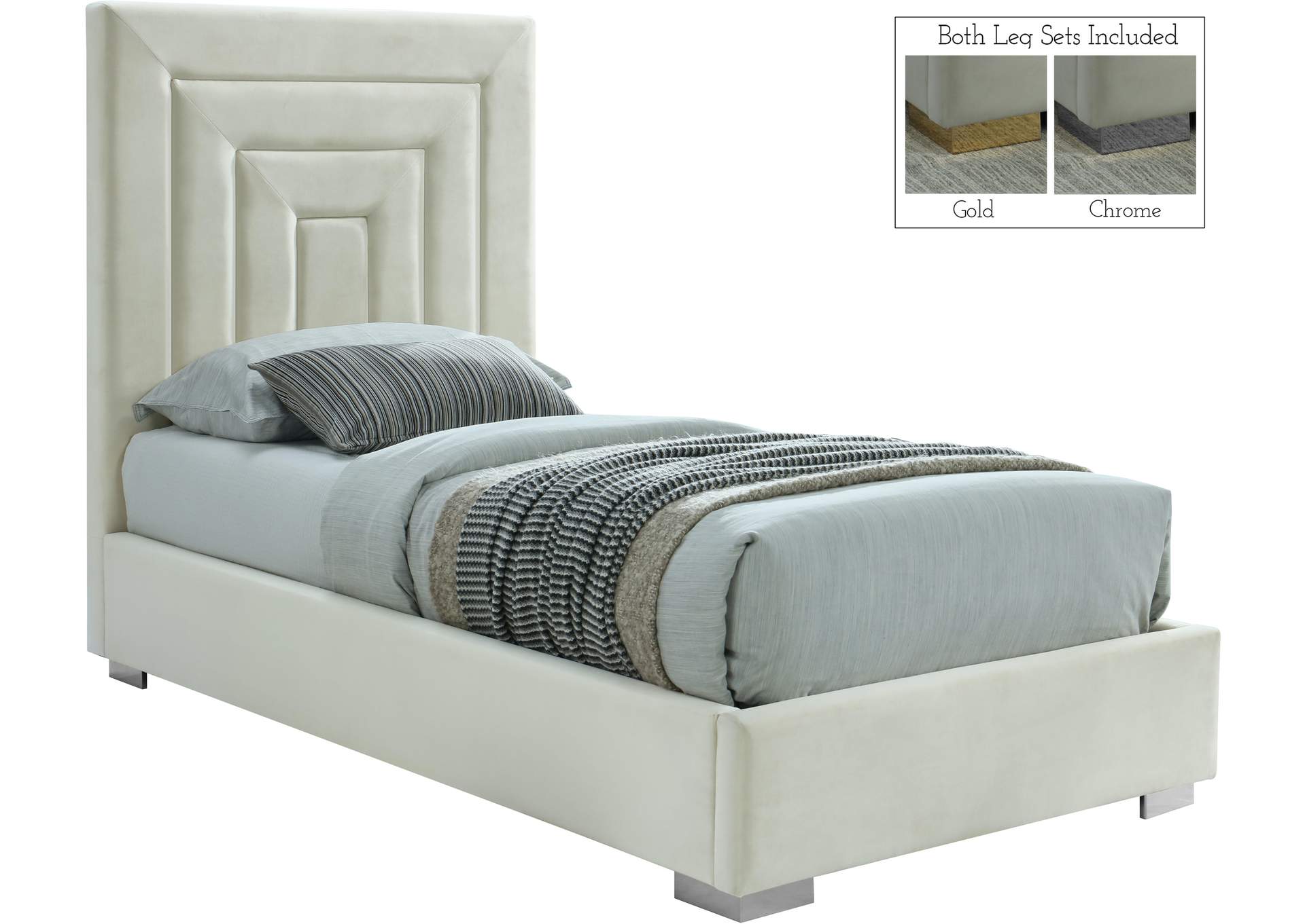 Nora Cream Velvet Twin Bed,Meridian Furniture