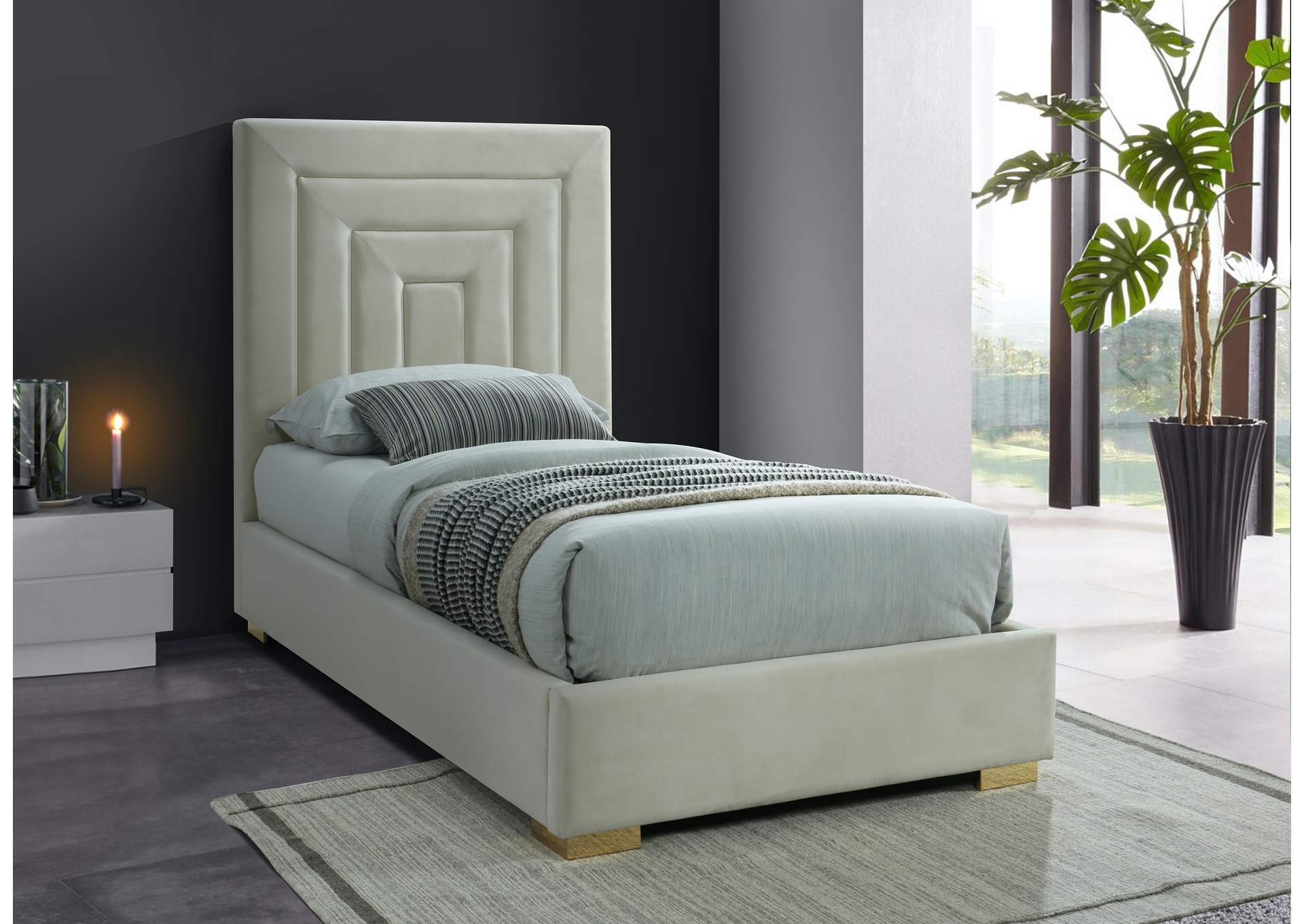 Nora Cream Velvet Twin Bed,Meridian Furniture