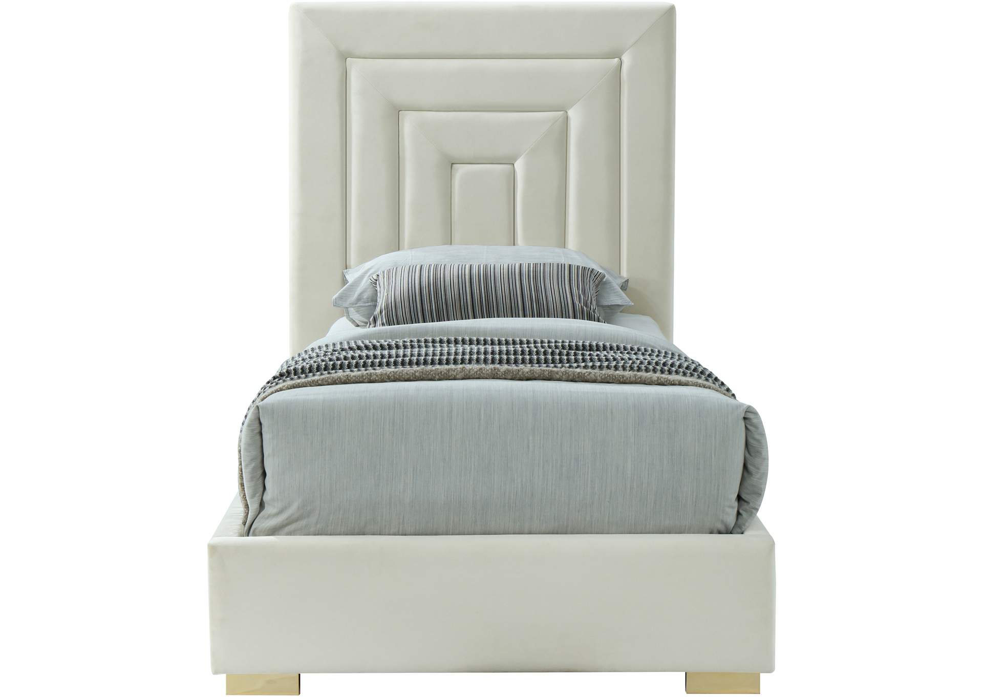 Nora Cream Velvet Twin Bed,Meridian Furniture