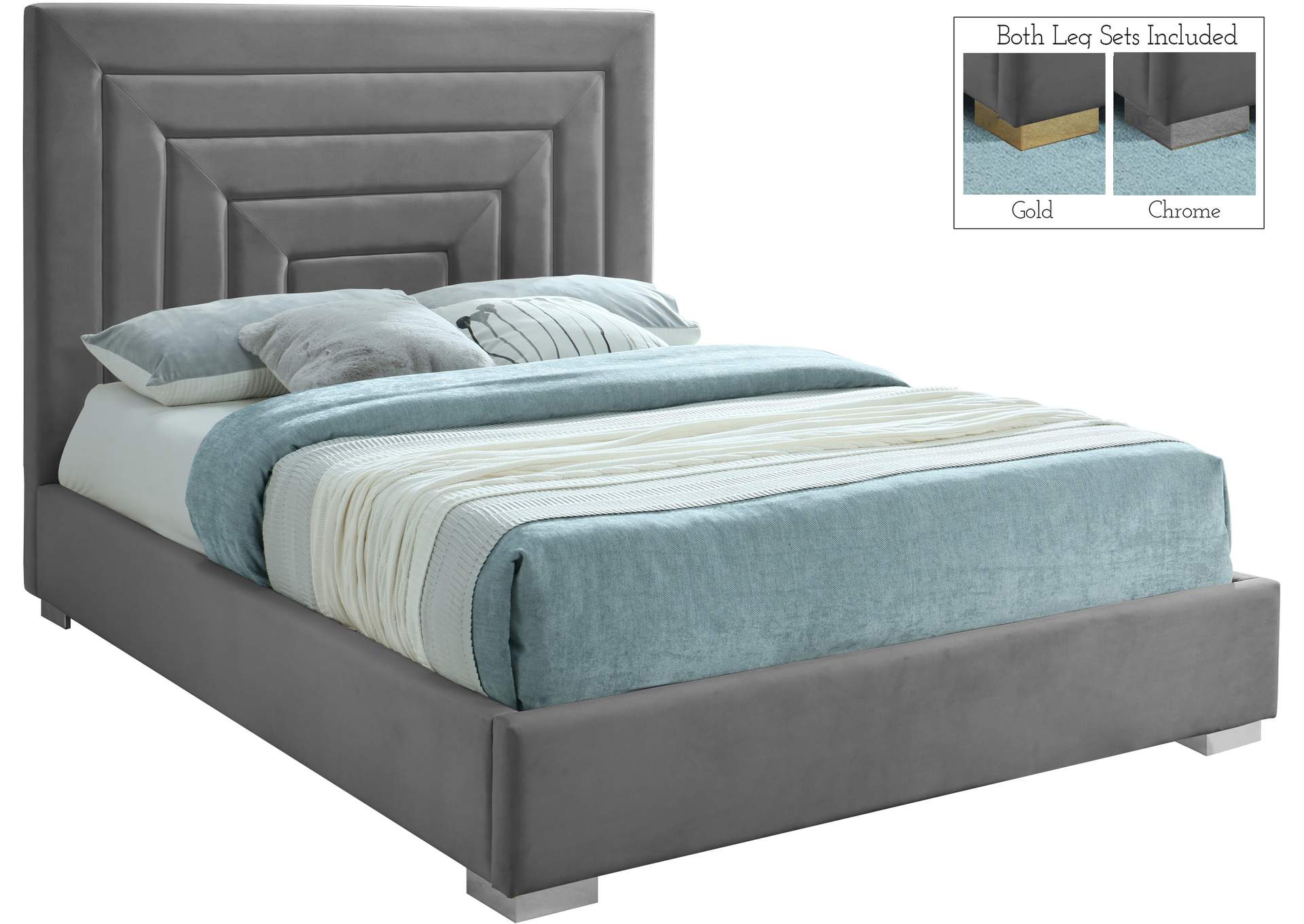 Nora Grey Velvet Full Bed,Meridian Furniture