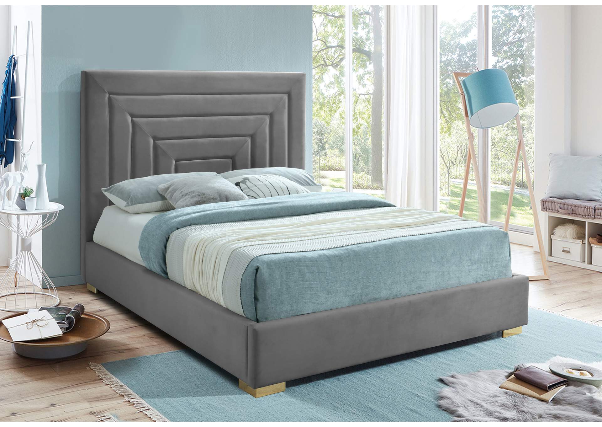 Nora Grey Velvet Full Bed,Meridian Furniture