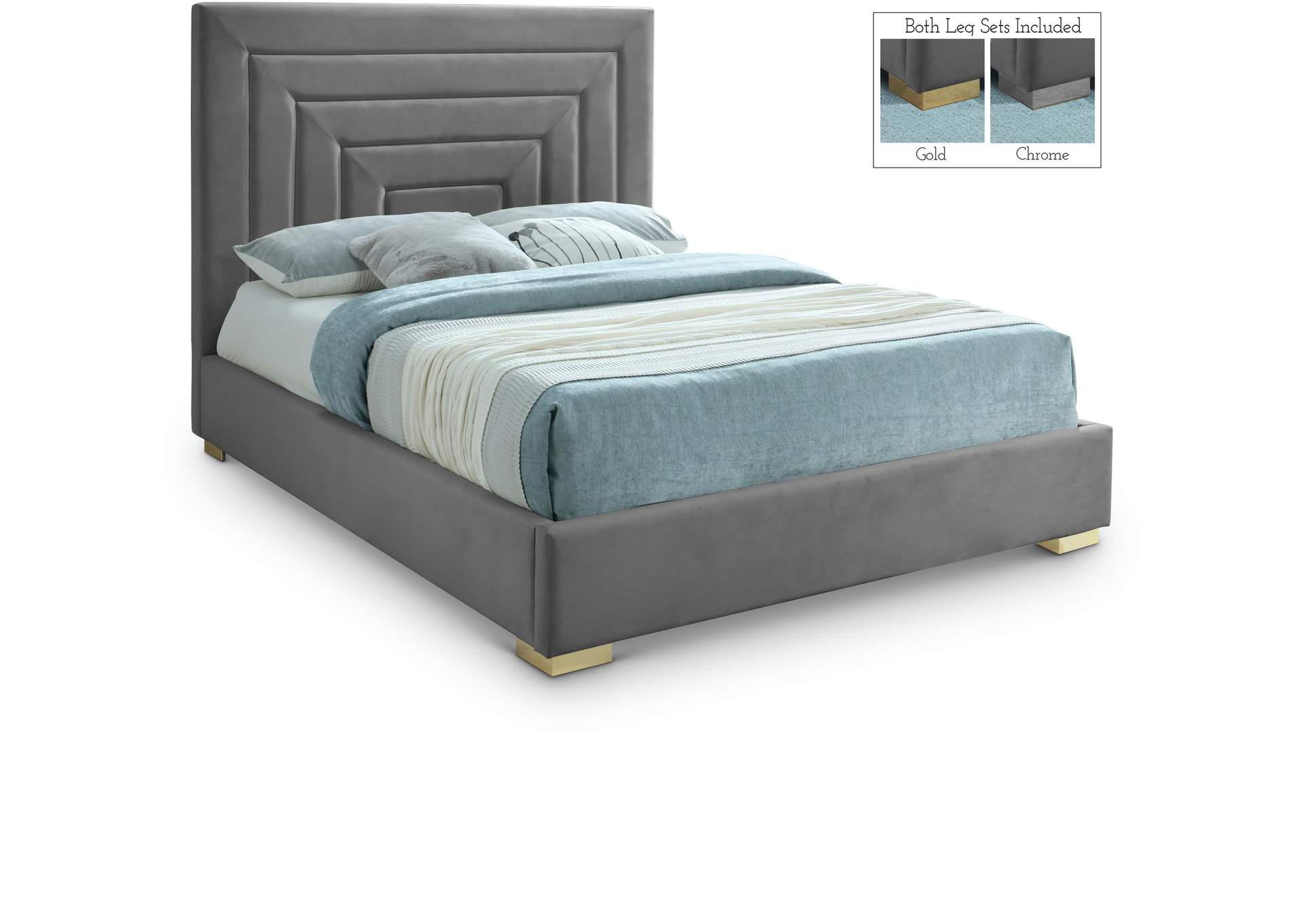 Nora Grey Velvet King Bed,Meridian Furniture