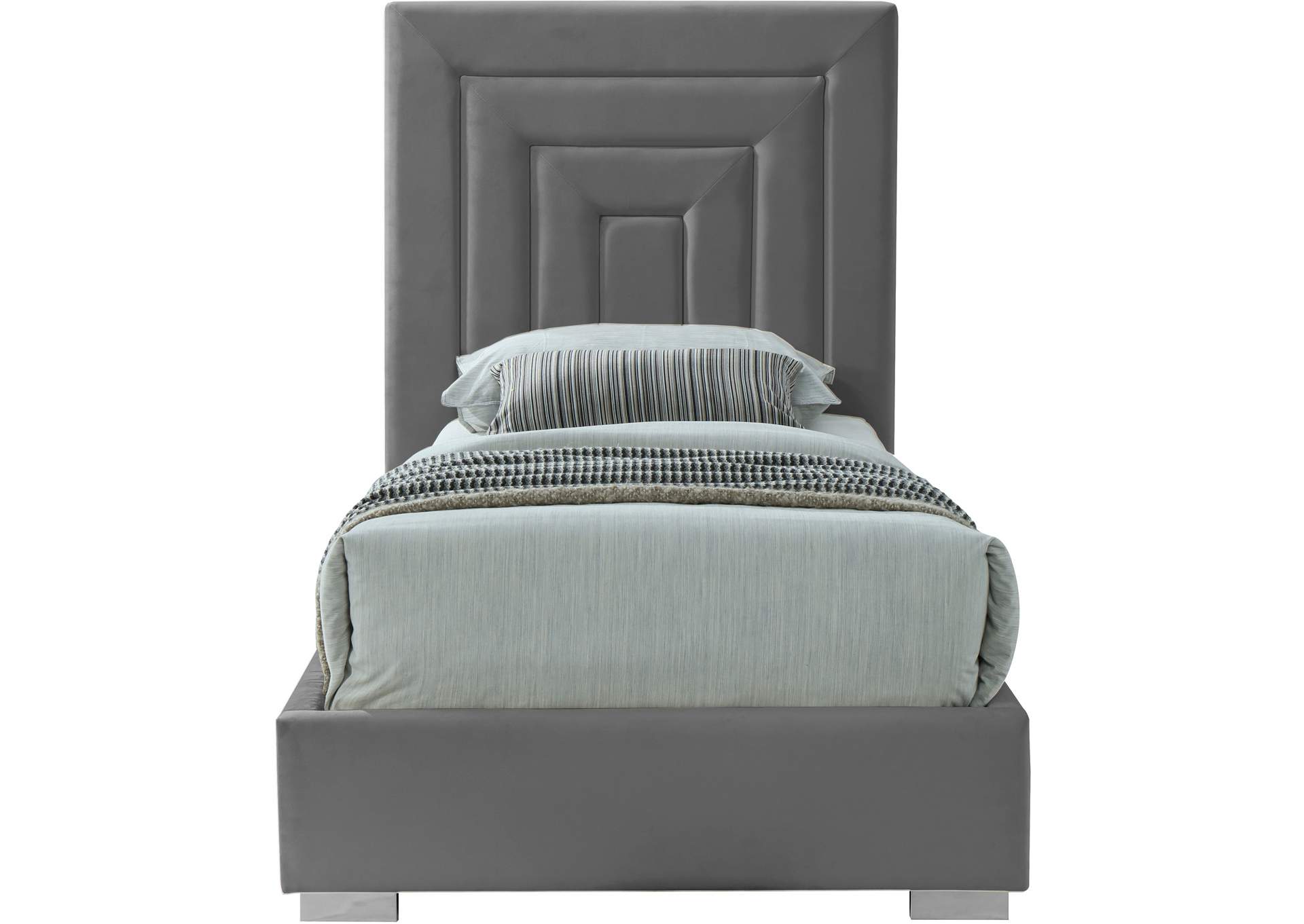 Nora Grey Velvet Twin Bed,Meridian Furniture