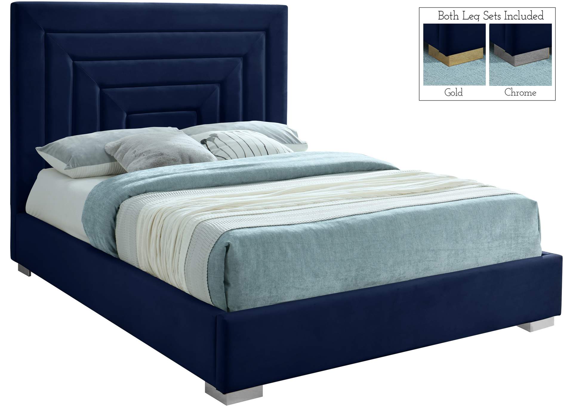 Nora Navy Velvet Full Bed,Meridian Furniture