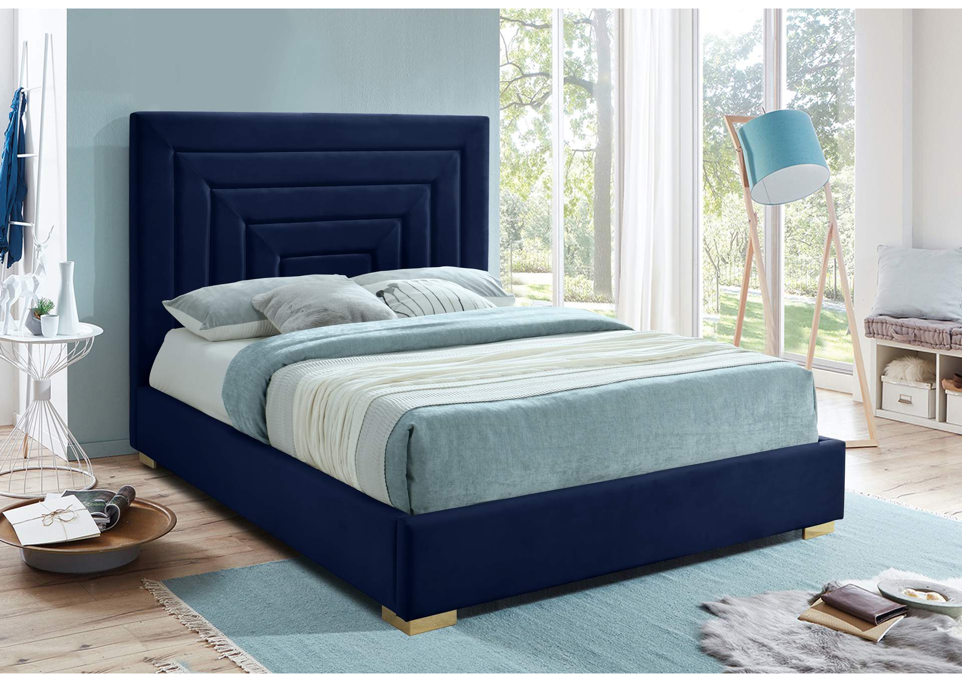 Nora Navy Velvet Full Bed,Meridian Furniture