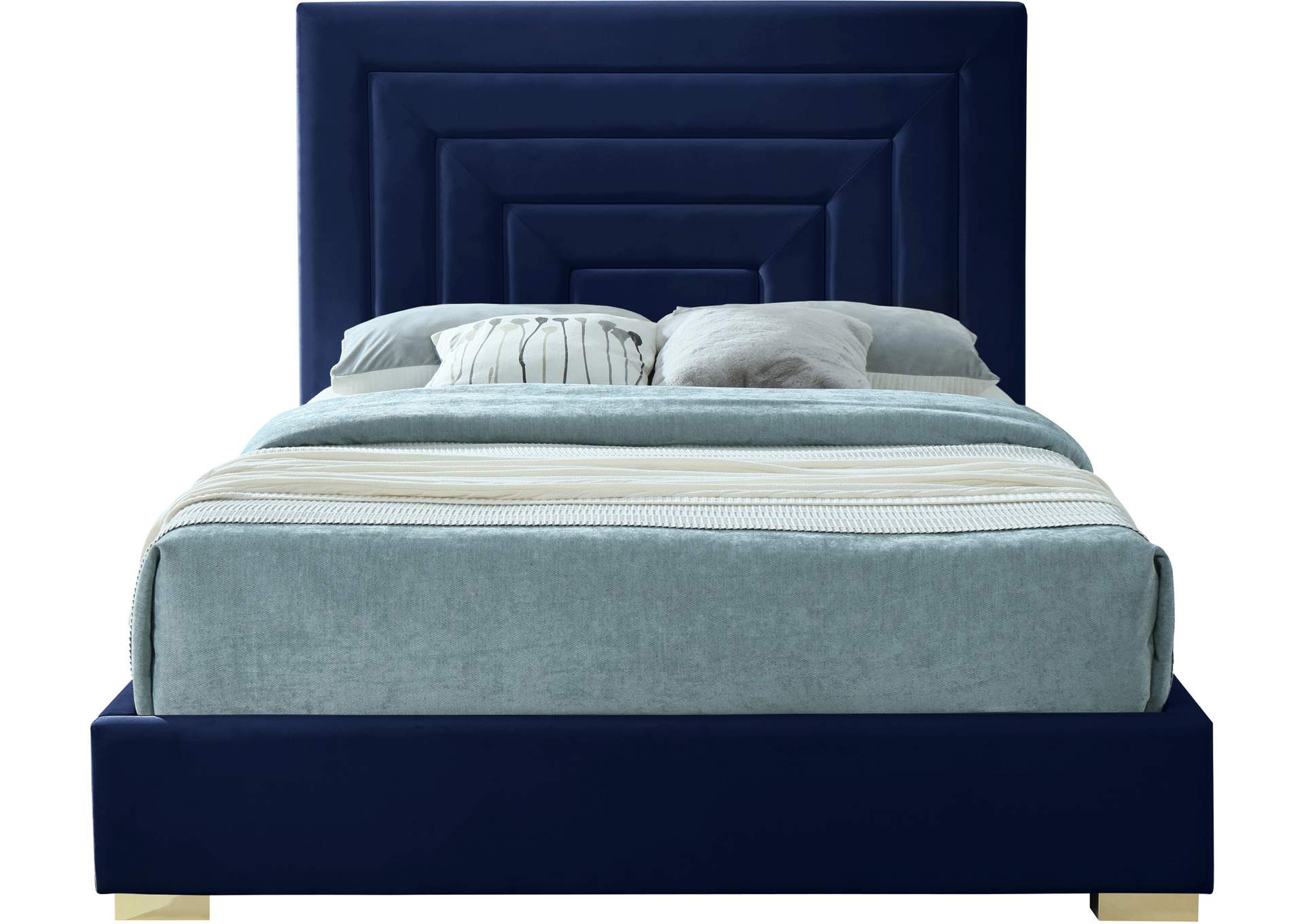 Nora Navy Velvet Full Bed,Meridian Furniture